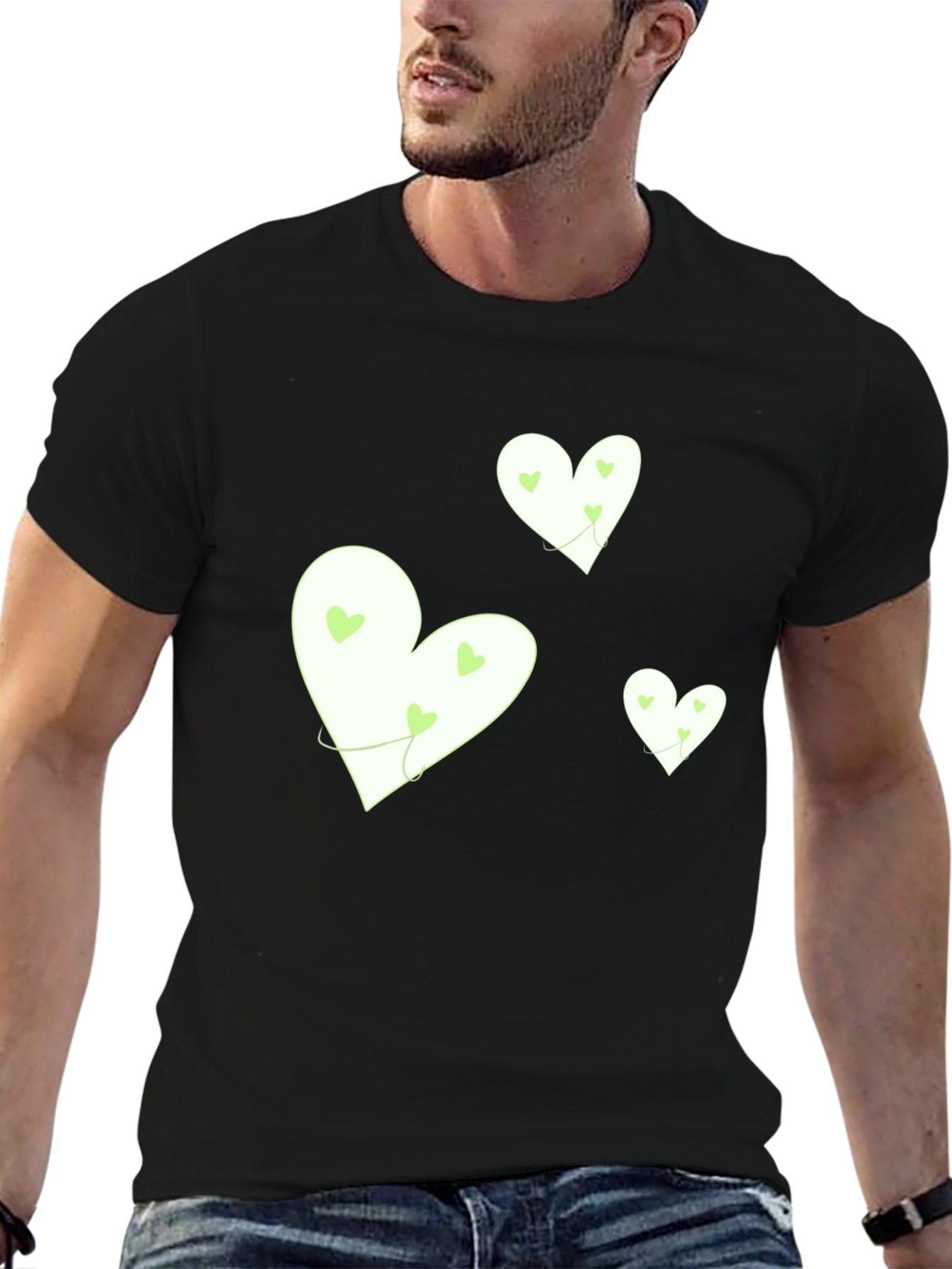 Heart Graphic Tee - Black Cotton Casual
