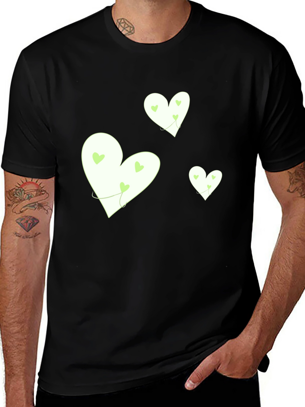 Heart Graphic Tee - Black Cotton Casual