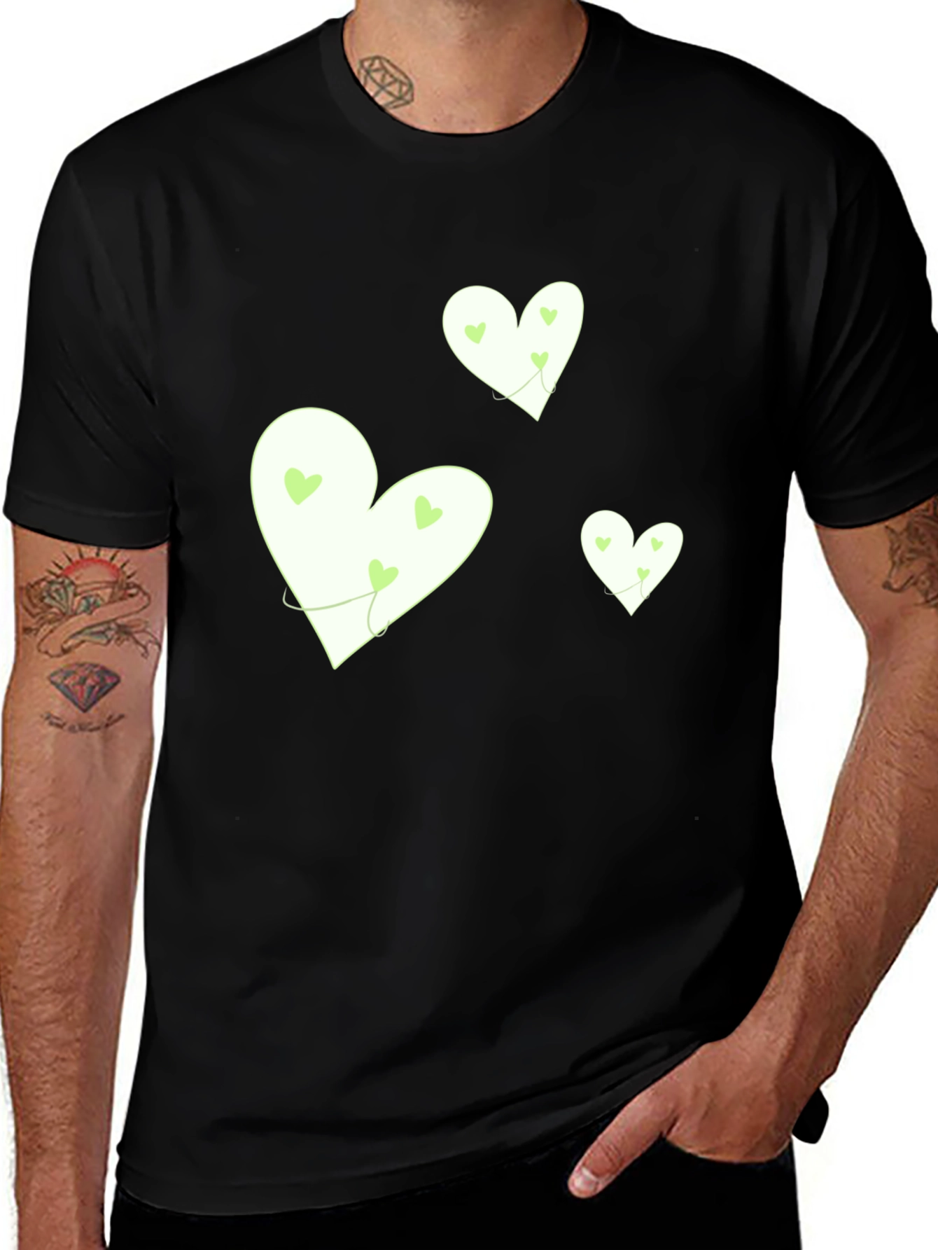Heart Graphic Tee - Black Cotton Casual