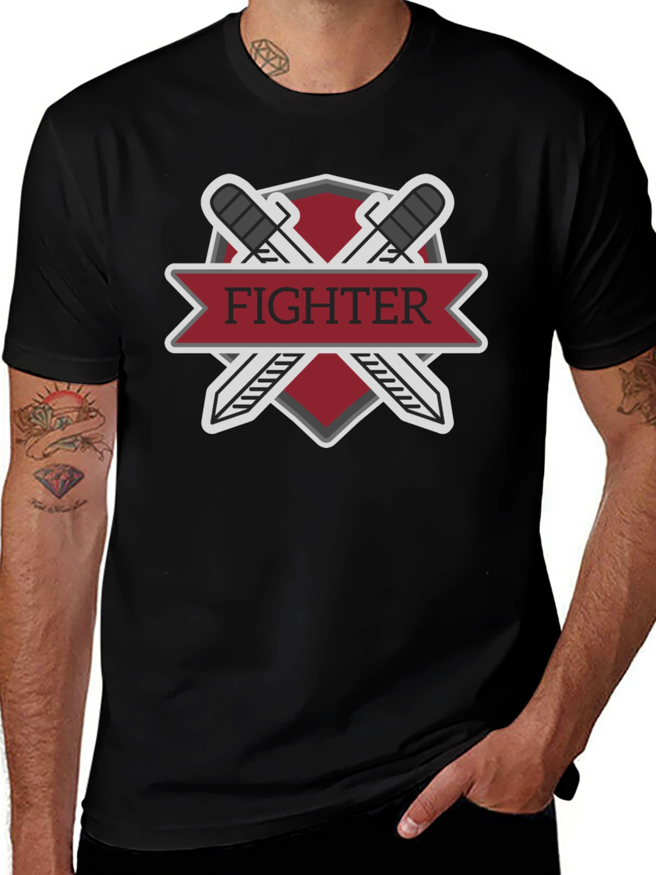 Fighter Sword Emblem Black T-Shirt
