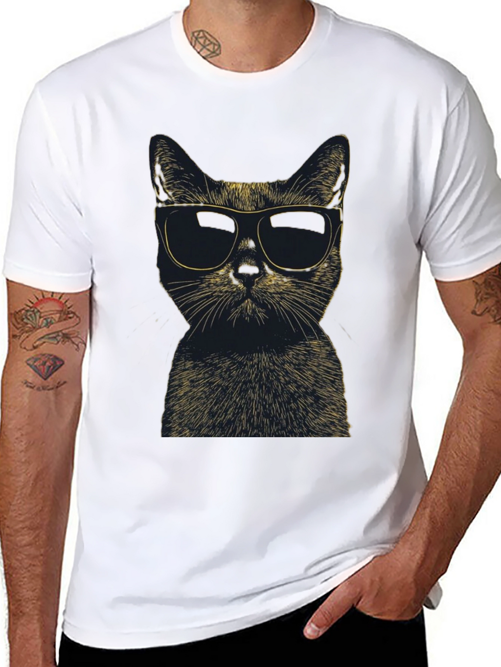 Cool Cat Sunglasses Graphic Tee - Black