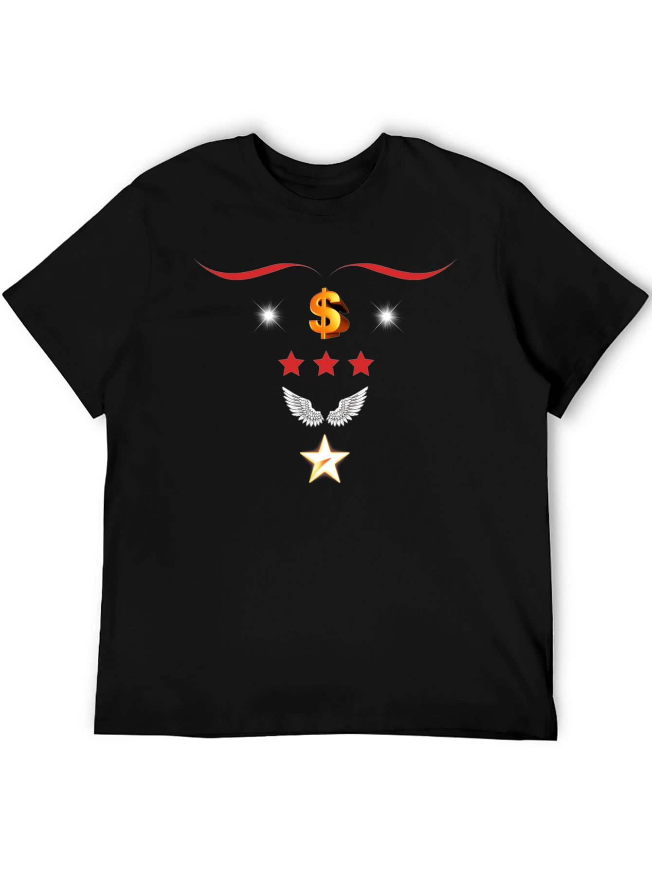 Graphic Black T-Shirt with Star and Dollar Sign Design