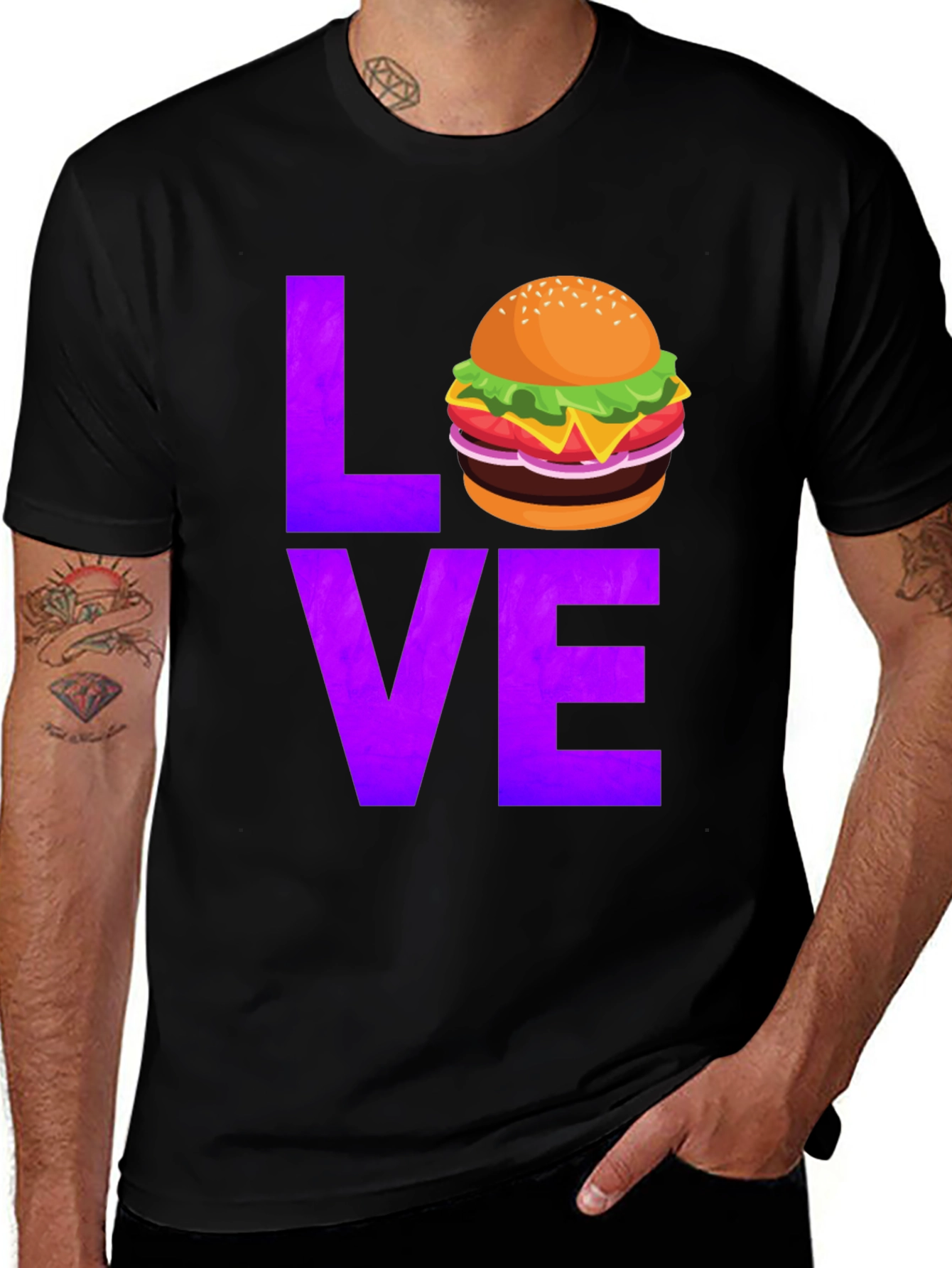 Burger Love Graphic Tee - Black Cotton T-Shirt