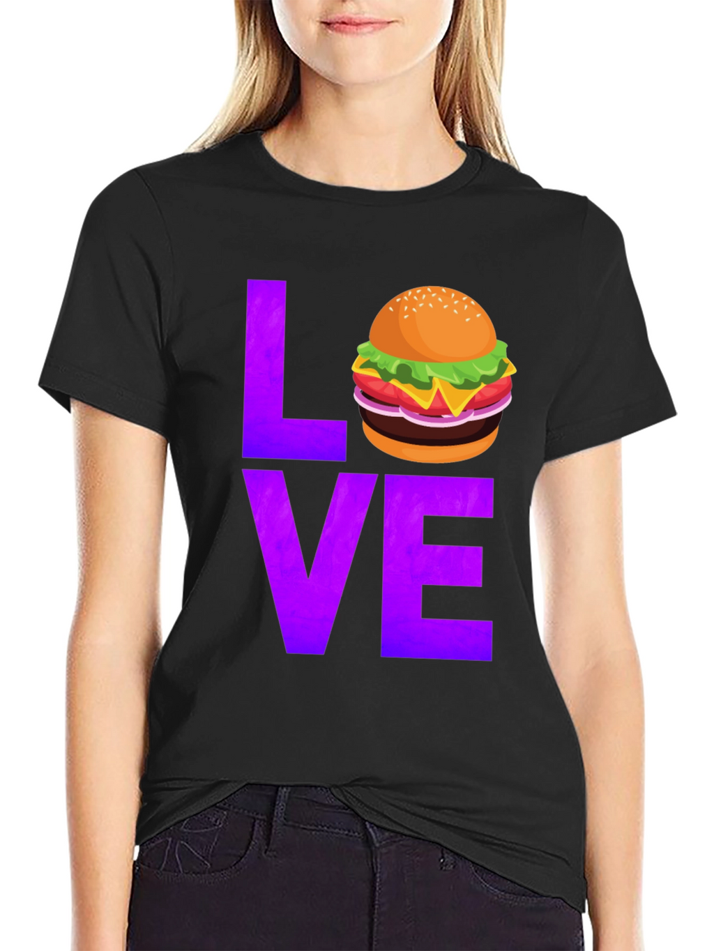 Burger Love Graphic Tee - Black Cotton T-Shirt