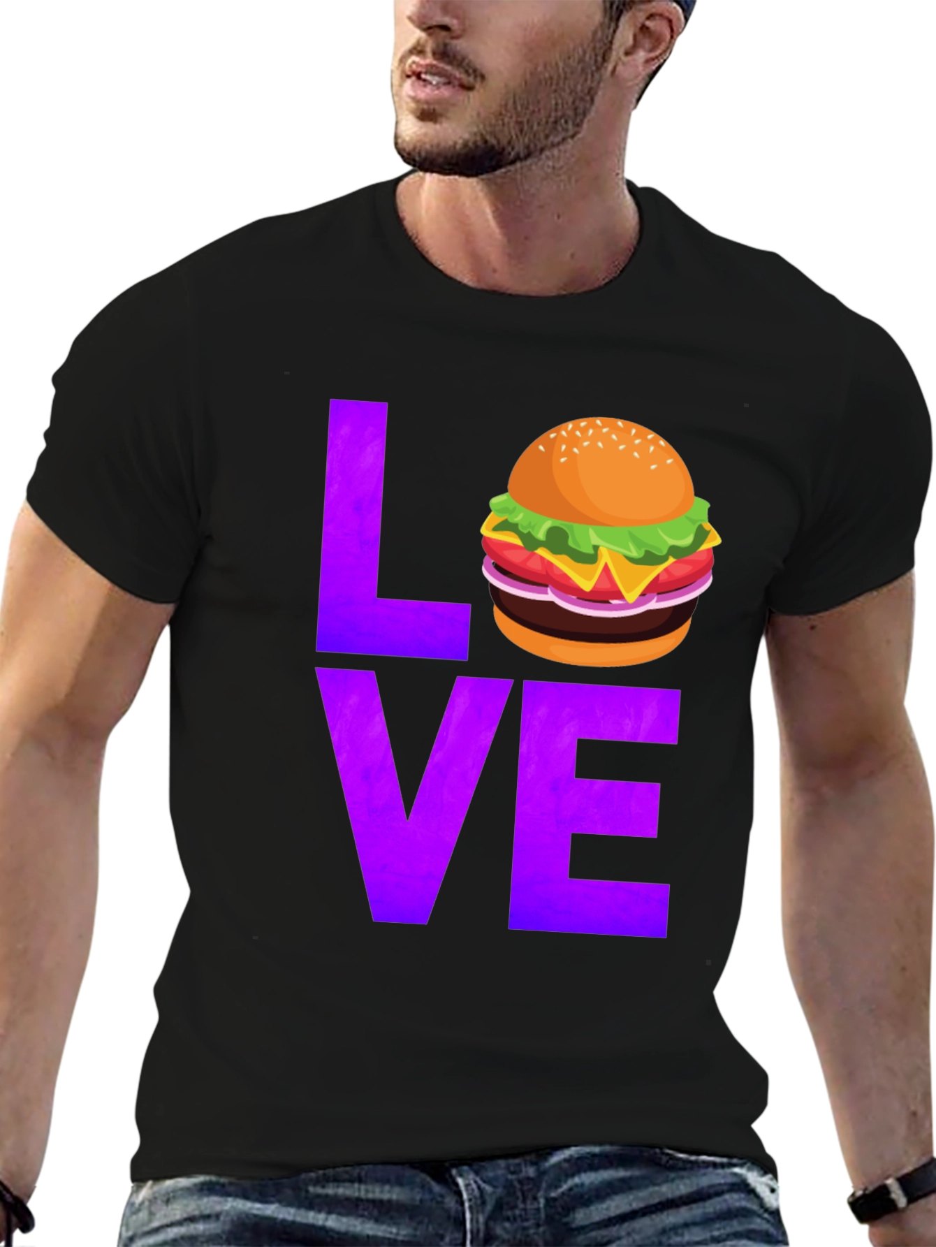Burger Love Graphic Tee - Black Cotton T-Shirt