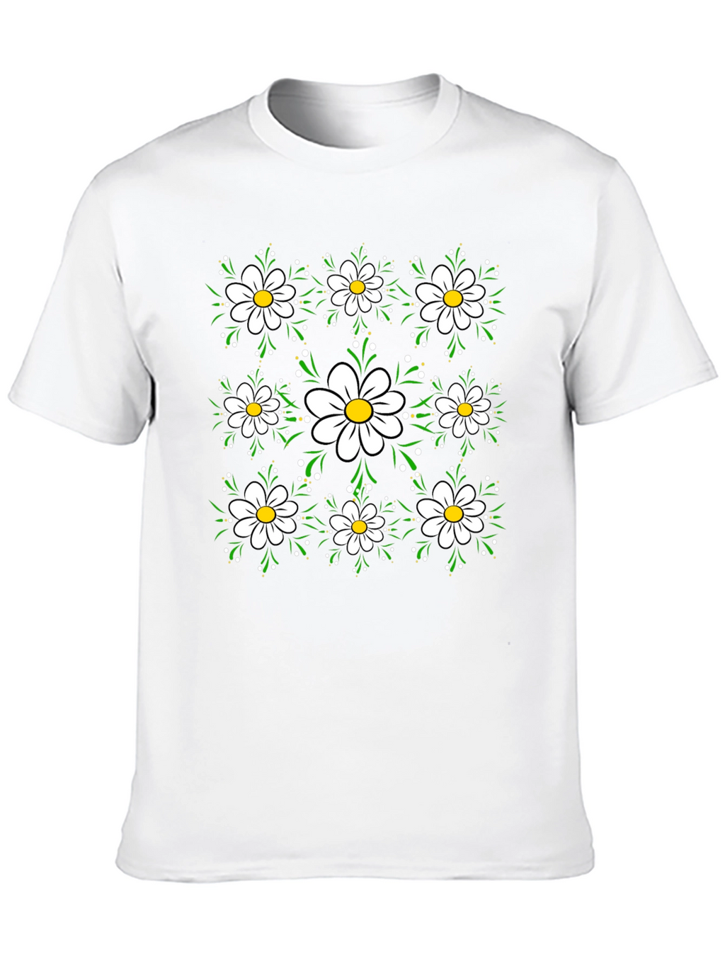 Floral Daisy Pattern Black T-Shirt