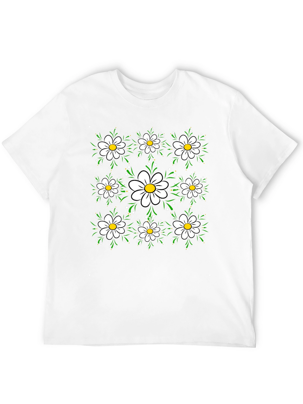 Floral Daisy Pattern Black T-Shirt