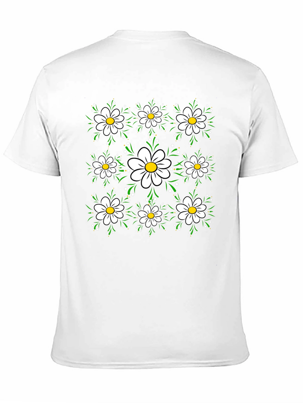 Floral Daisy Pattern Black T-Shirt