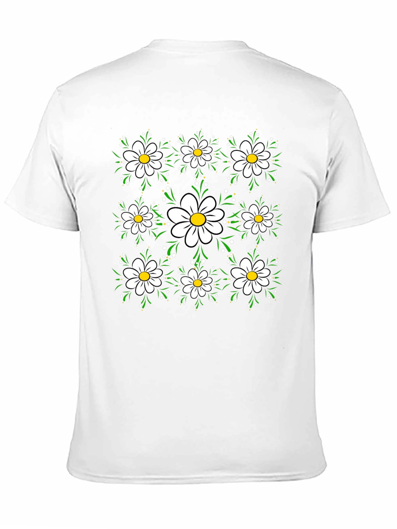 Floral Daisy Pattern Black T-Shirt