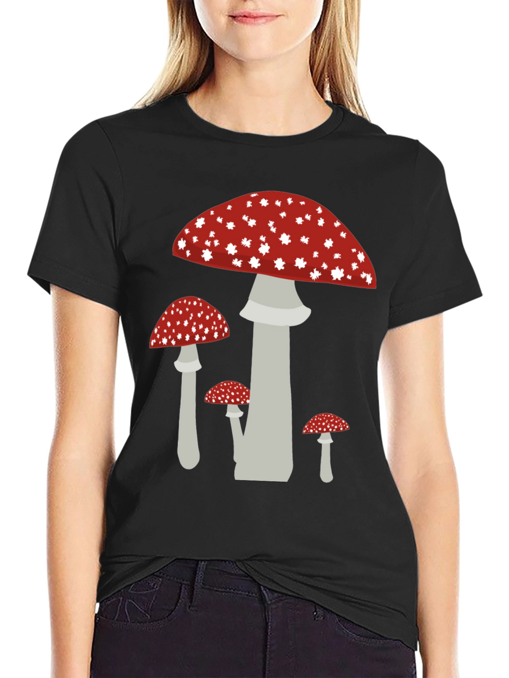 Mushroom Graphic Tee - Funky Black Cotton T-Shirt