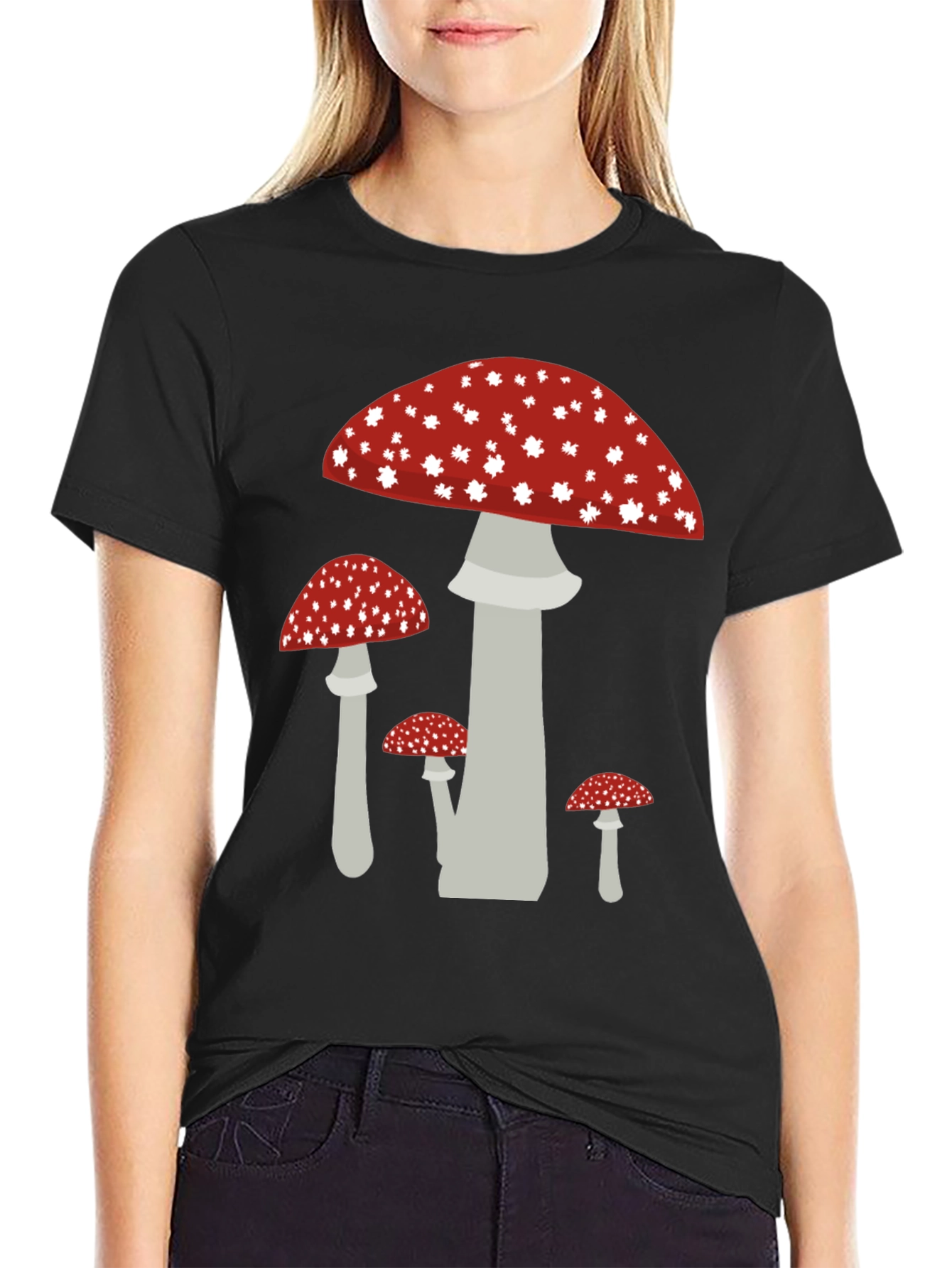 Mushroom Graphic Tee - Funky Black Cotton T-Shirt