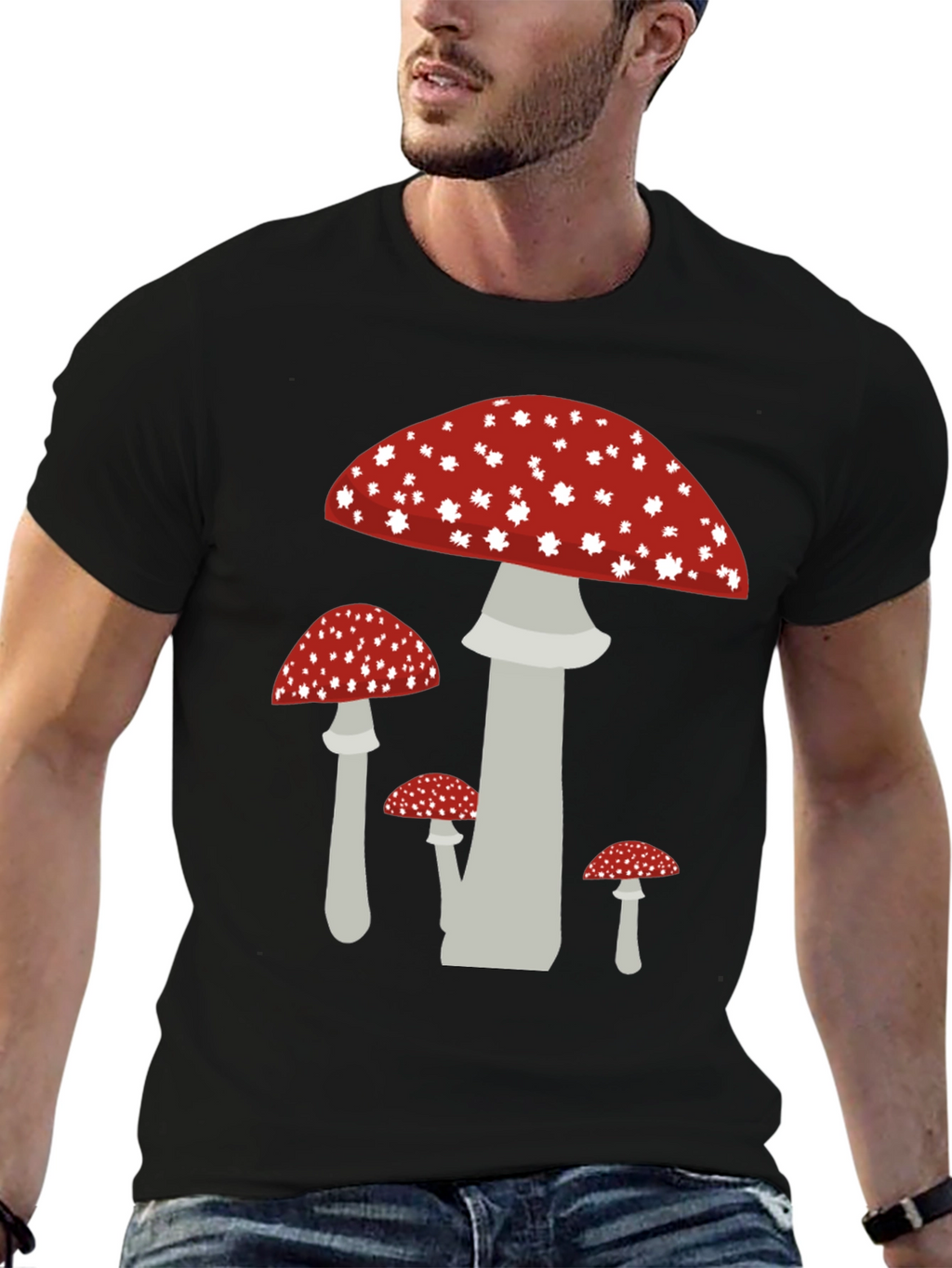 Mushroom Graphic Tee - Funky Black Cotton T-Shirt