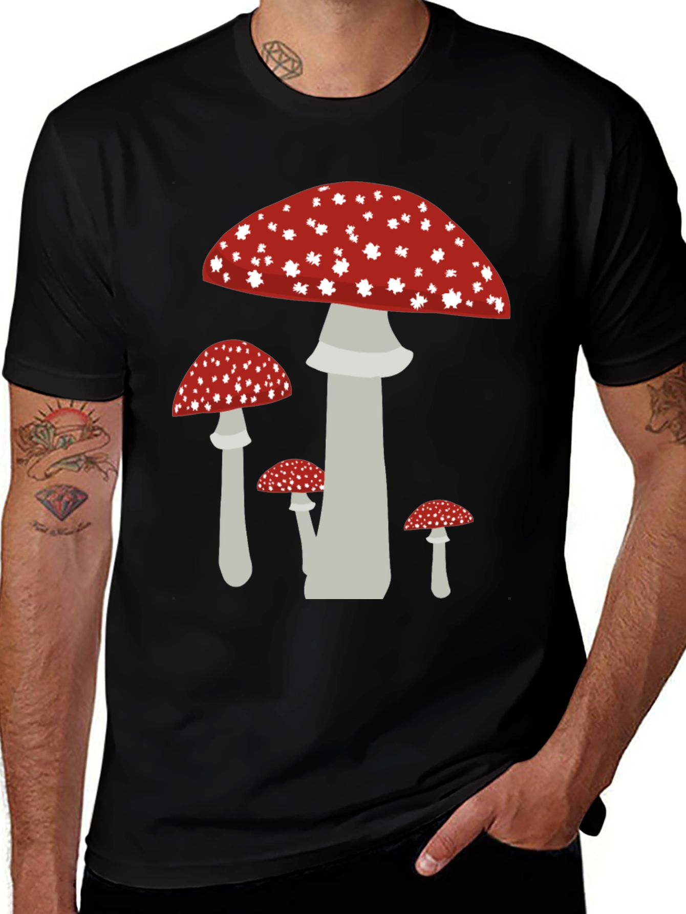 Mushroom Graphic Tee - Funky Black Cotton T-Shirt