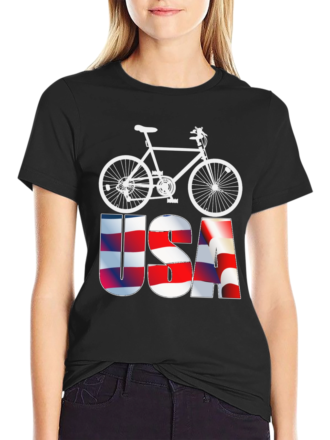 USA Flag Bicycle Graphic Tee - Patriotic Mens T-Shirt