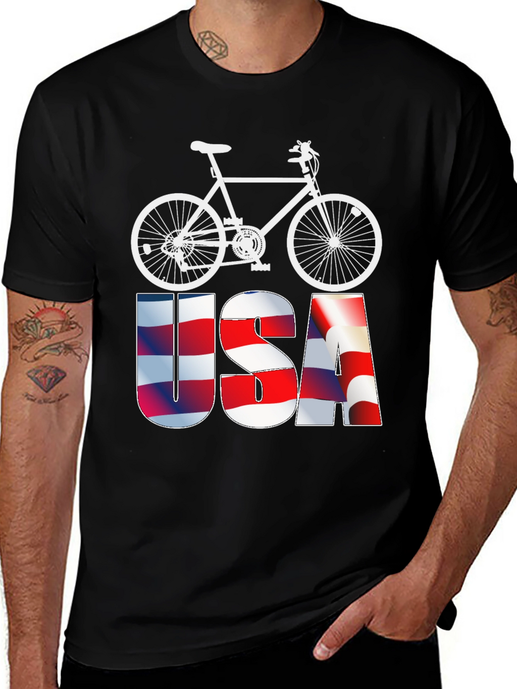USA Flag Bicycle Graphic Tee - Patriotic Mens T-Shirt