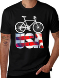 USA Flag Bicycle Graphic Tee - Patriotic Mens T-Shirt