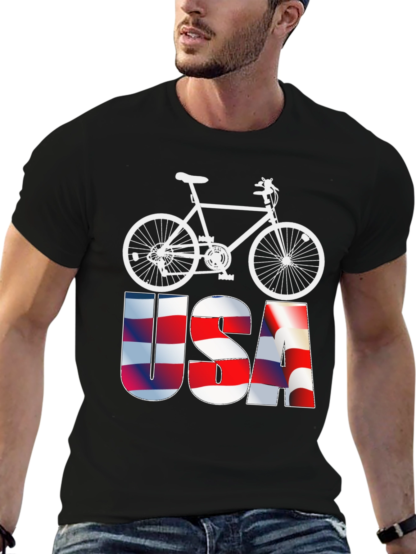 USA Flag Bicycle Graphic Tee - Patriotic Mens T-Shirt