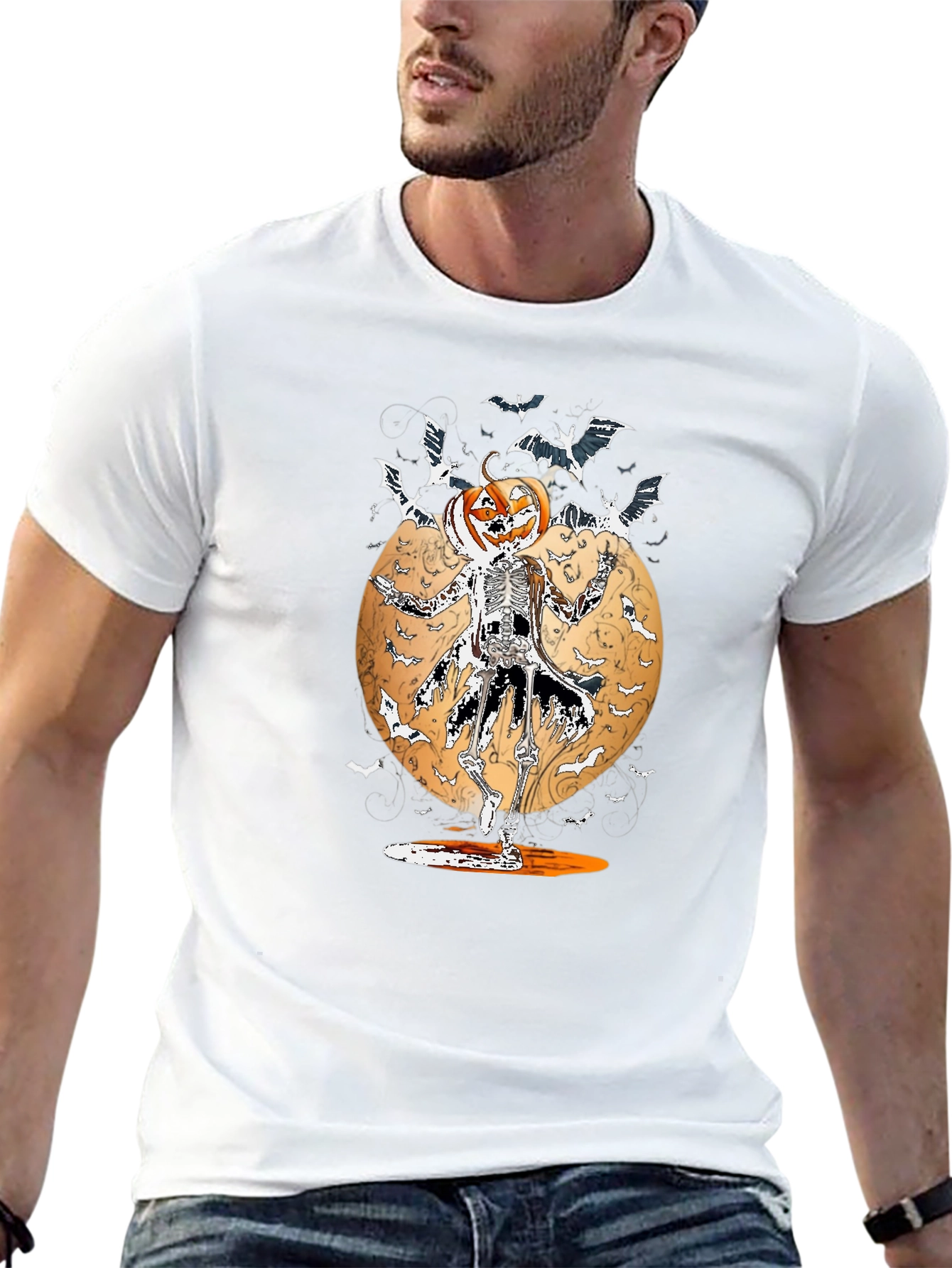 Halloween Pumpkin Skeleton Bats T-Shirt