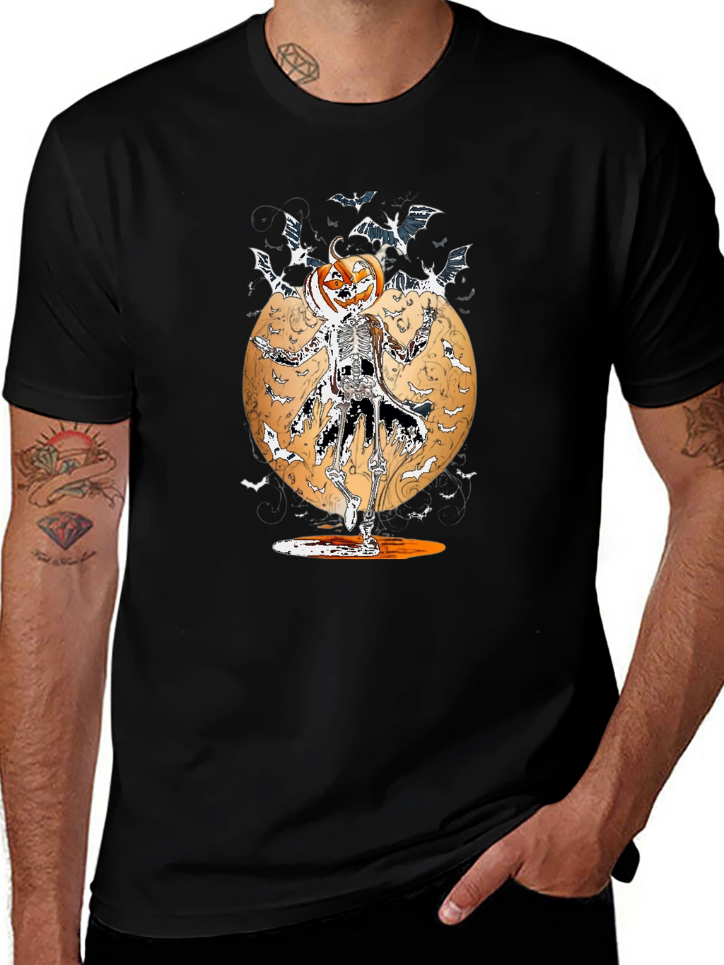 Halloween Pumpkin Skeleton Bats T-Shirt