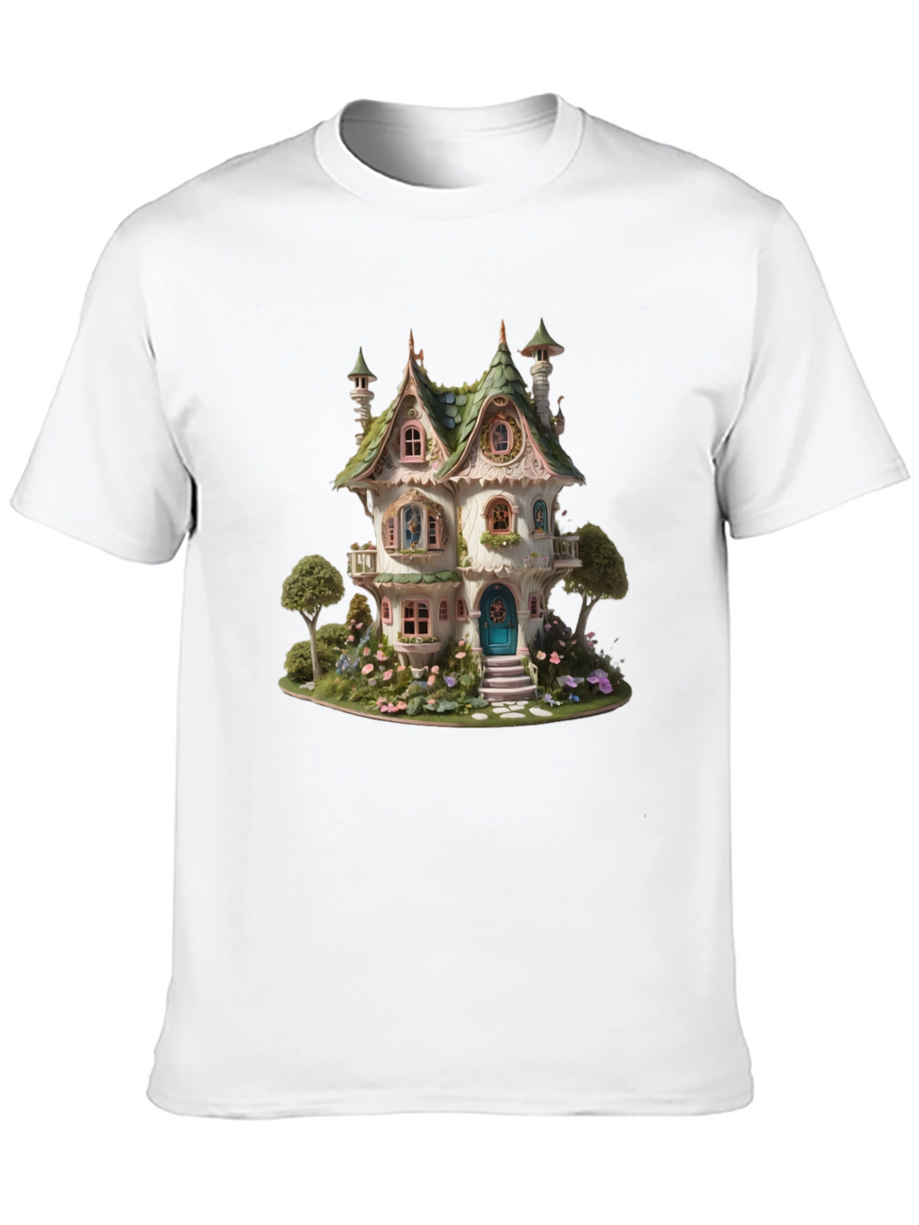 Whimsical Fairy House Graphic T-Shirt - Unique Fantasy Design