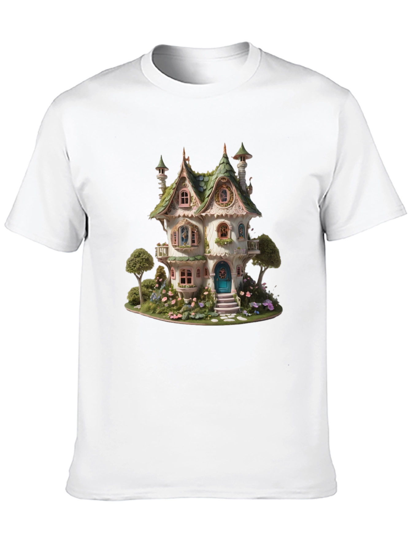 Whimsical Fairy House Graphic T-Shirt - Unique Fantasy Design