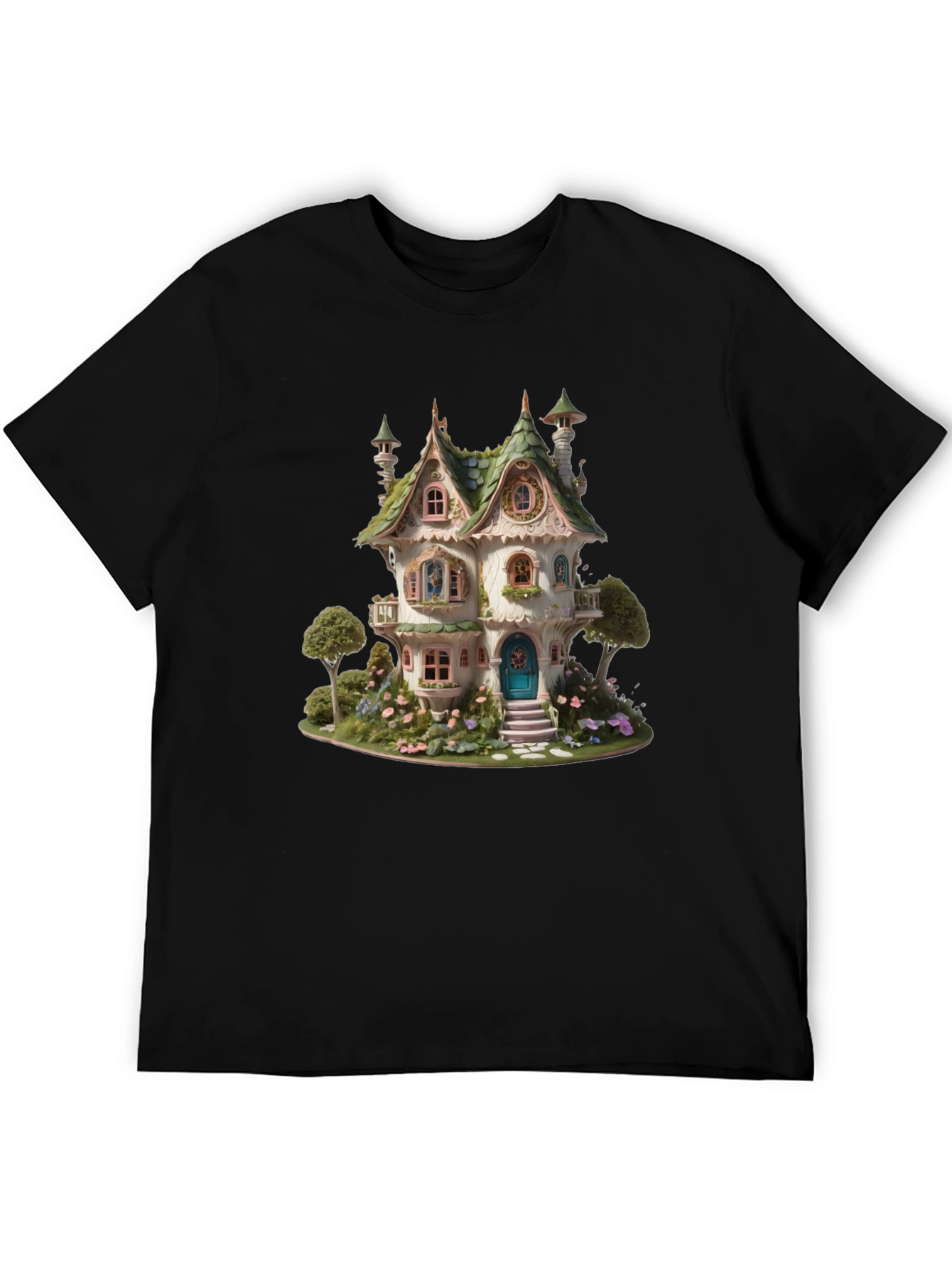 Whimsical Fairy House Graphic T-Shirt - Unique Fantasy Design