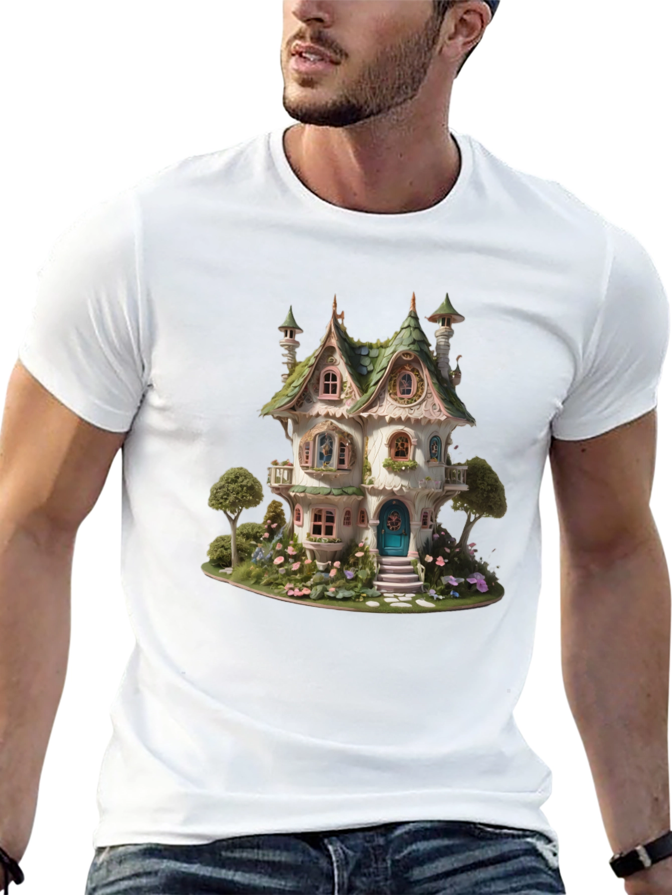 Whimsical Fairy House Graphic T-Shirt - Unique Fantasy Design