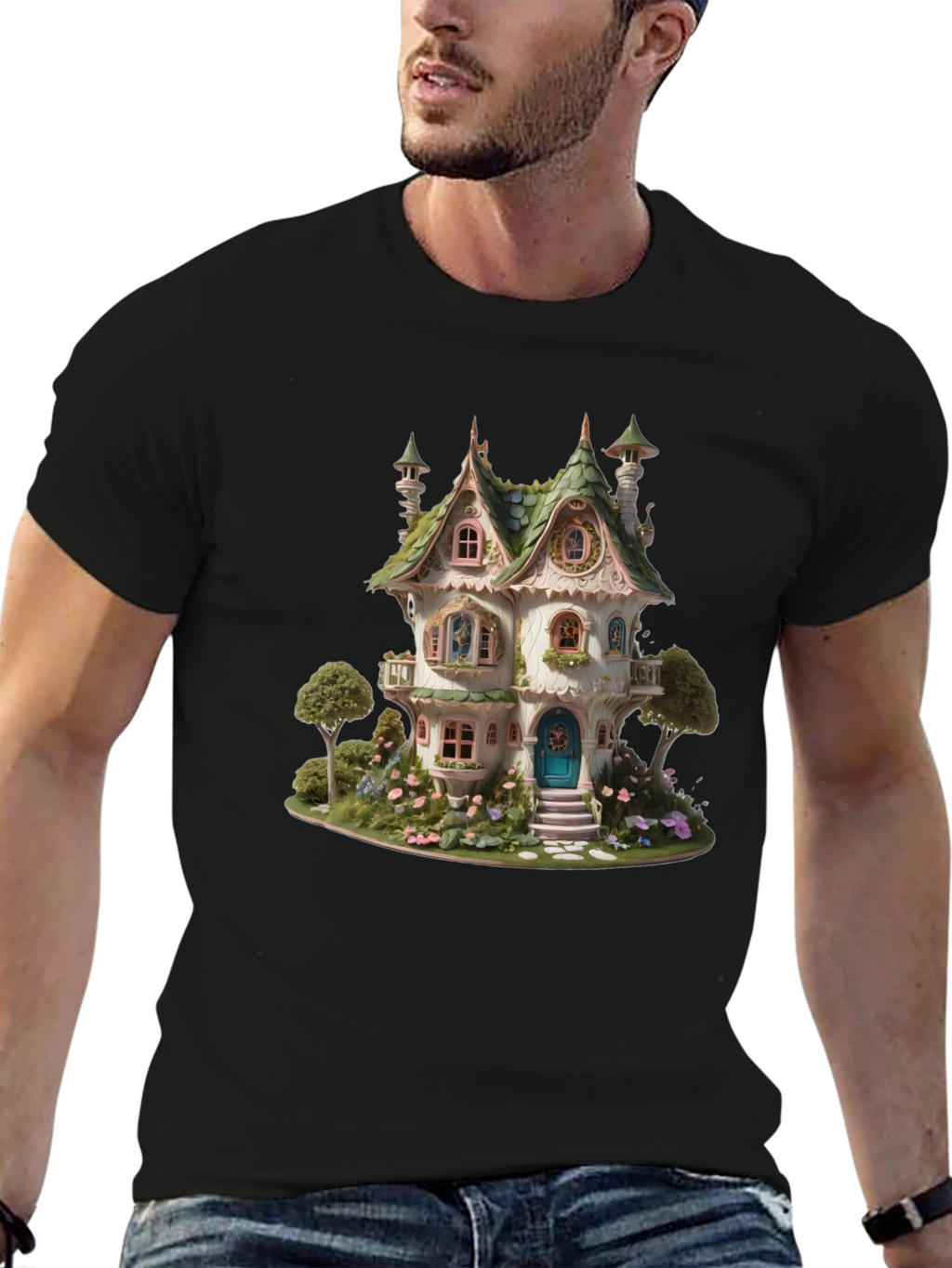 Whimsical Fairy House Graphic T-Shirt - Unique Fantasy Design
