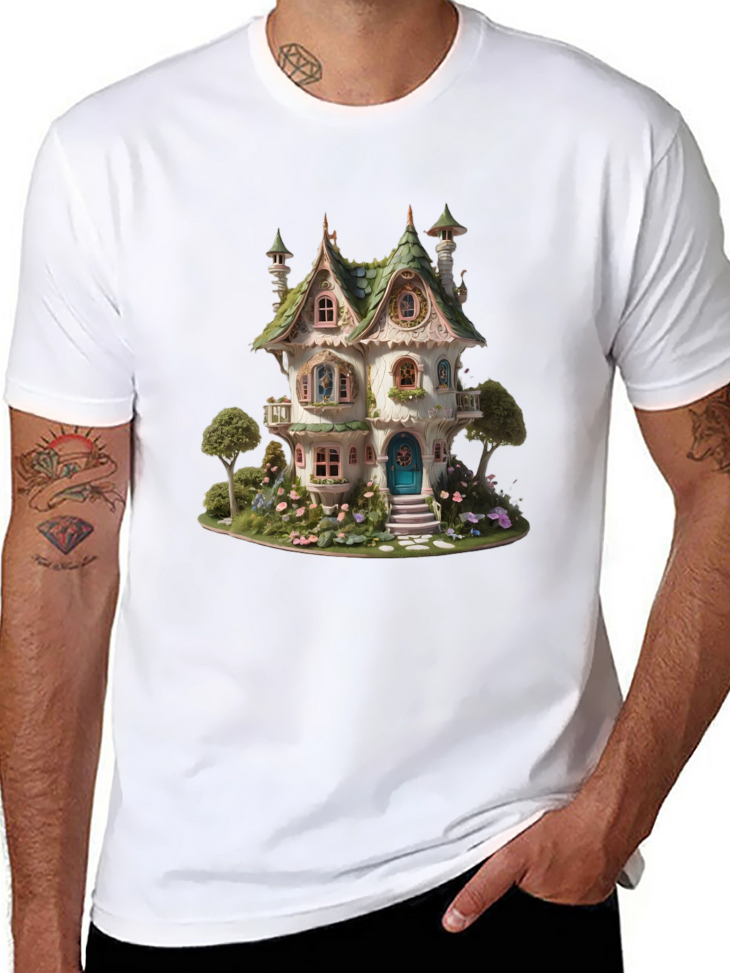 Whimsical Fairy House Graphic T-Shirt - Unique Fantasy Design
