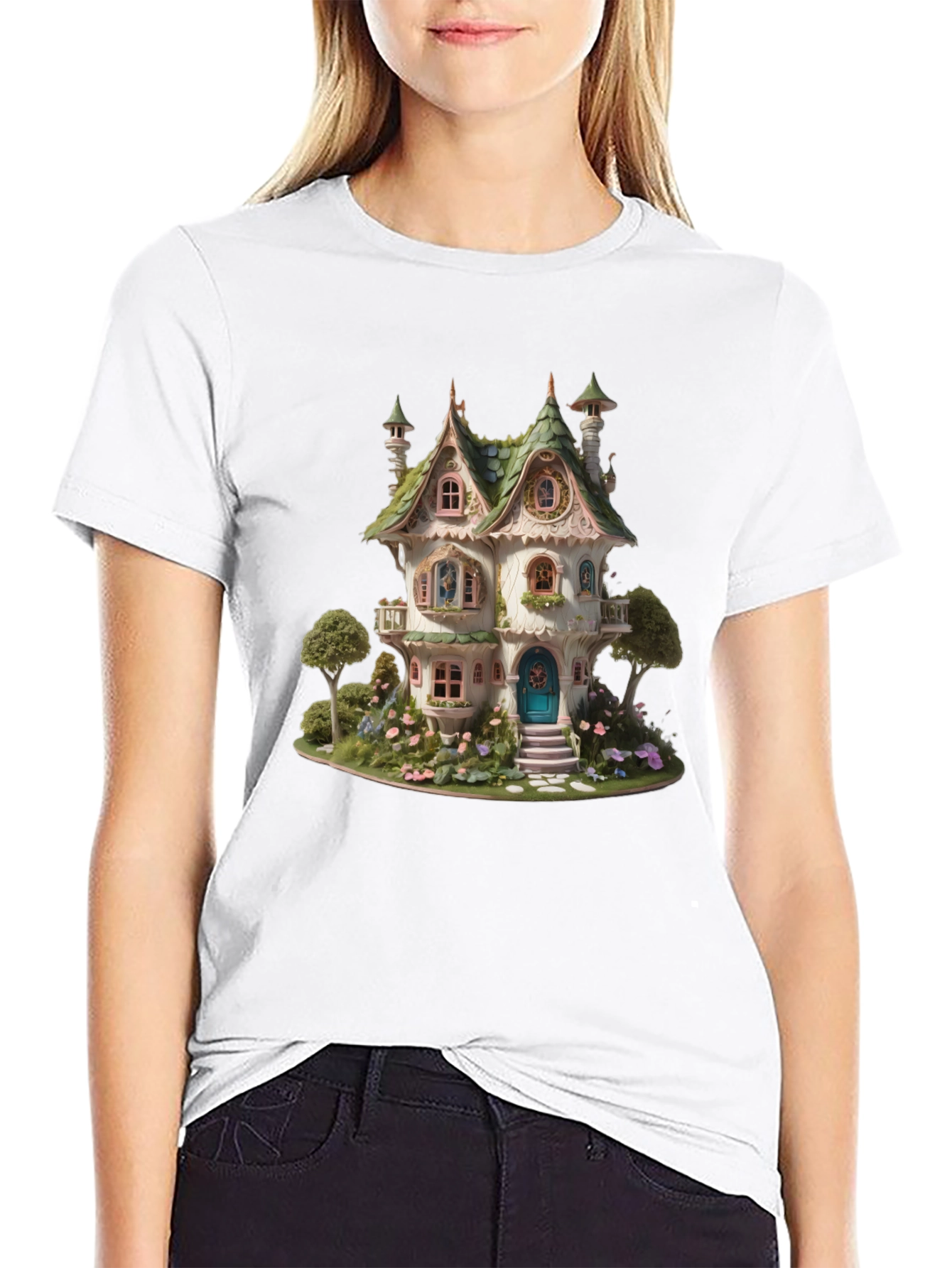 Whimsical Fairy House Graphic T-Shirt - Unique Fantasy Design