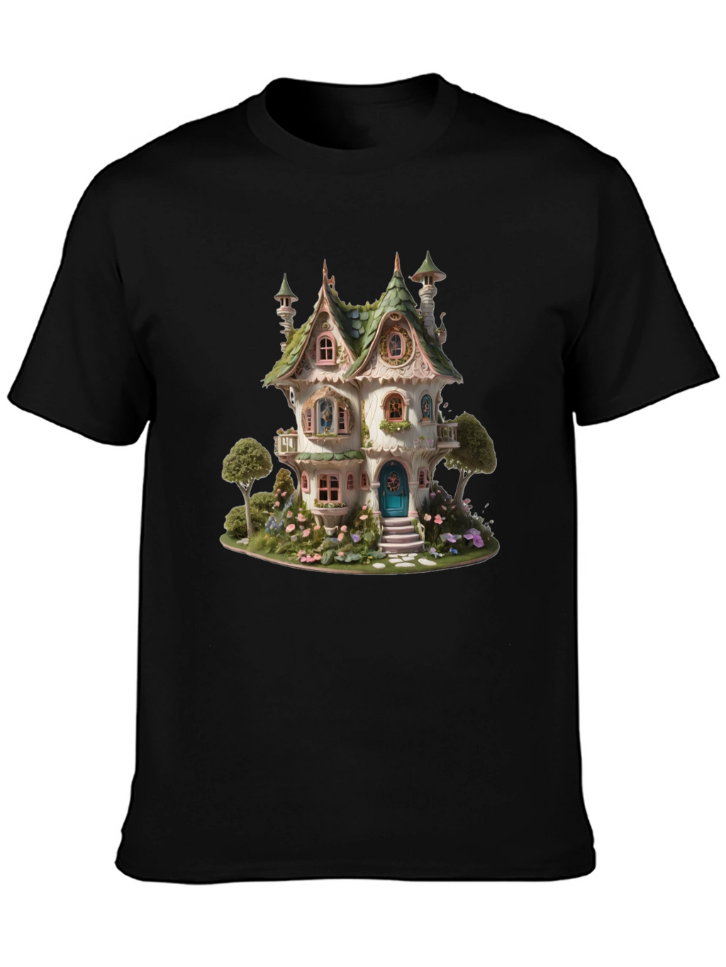 Whimsical Fairy House Graphic T-Shirt - Unique Fantasy Design