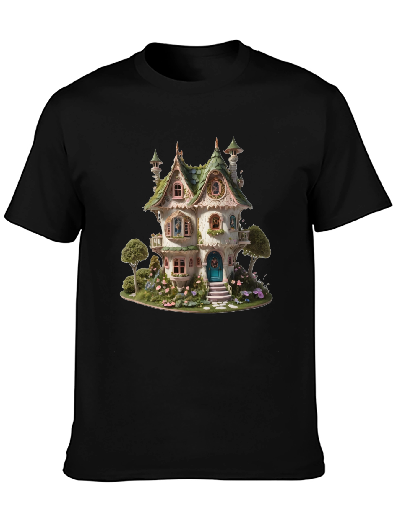 Whimsical Fairy House Graphic T-Shirt - Unique Fantasy Design