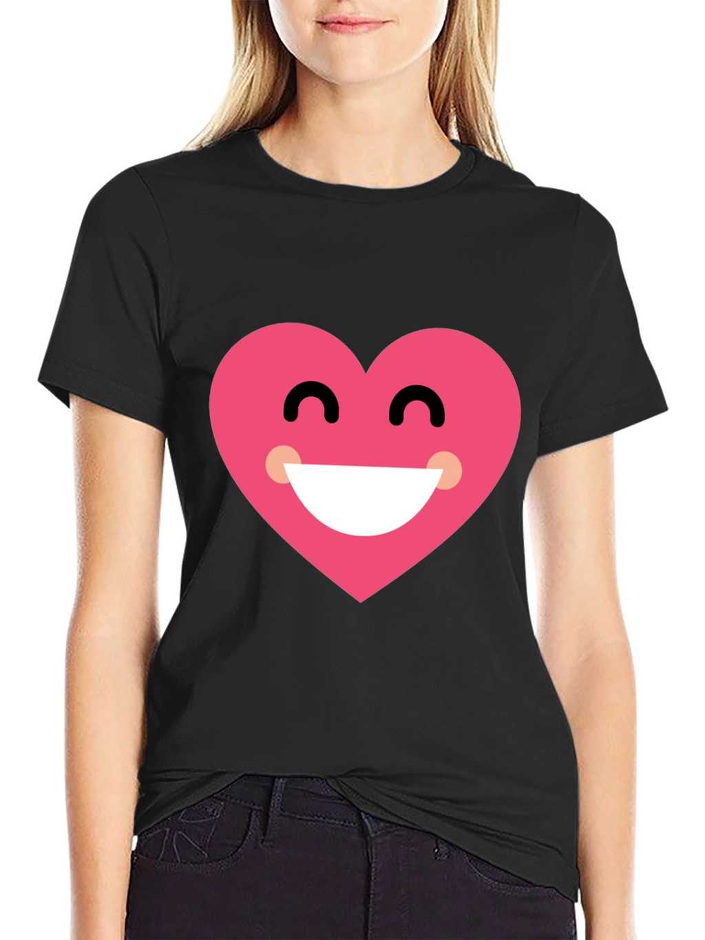 Heart Smile Black T-Shirt - Cheerful Graphic Tee