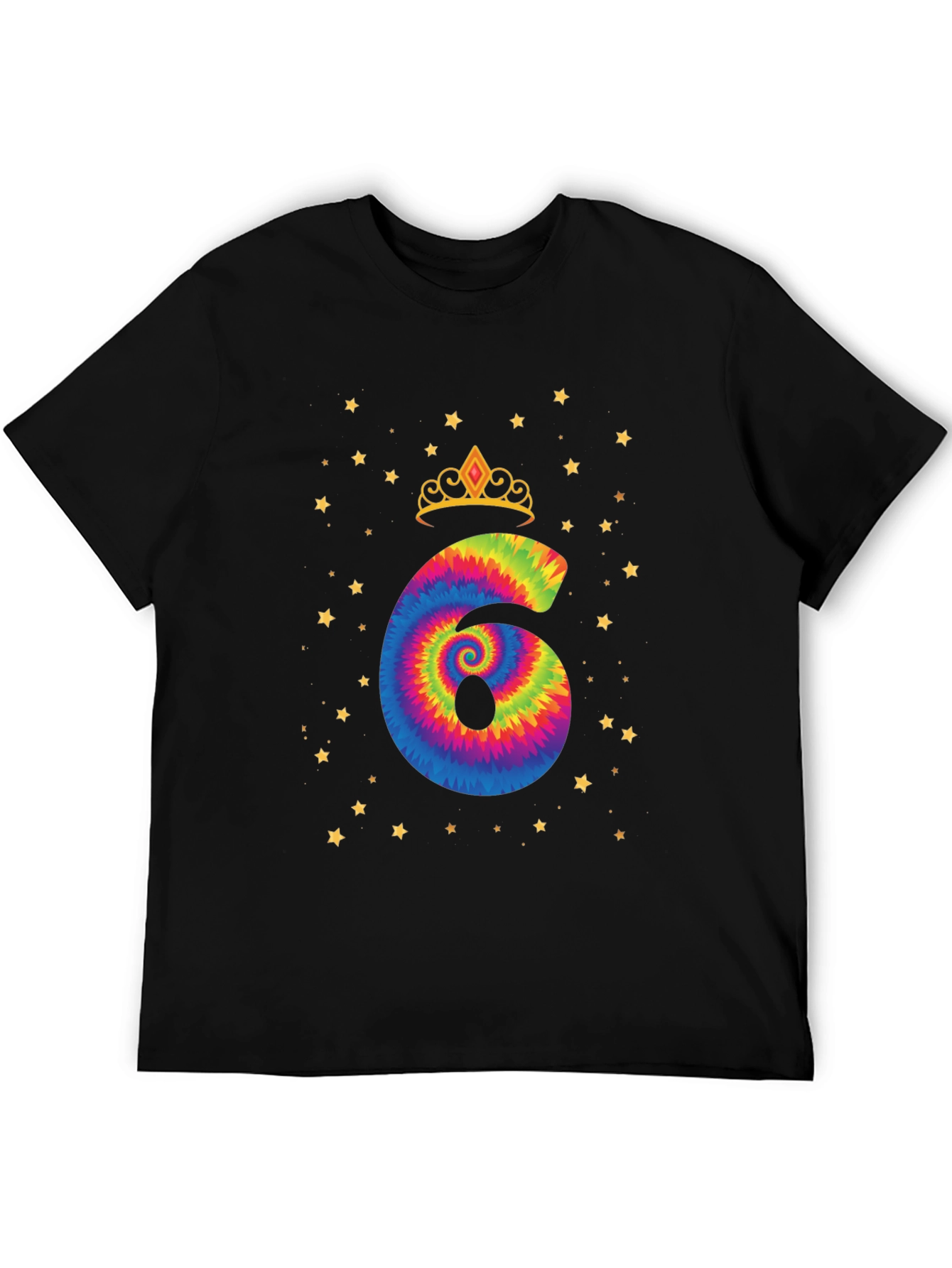 Birthday Girl 6 T-Shirt Colorful Tie Dye Crown Stars