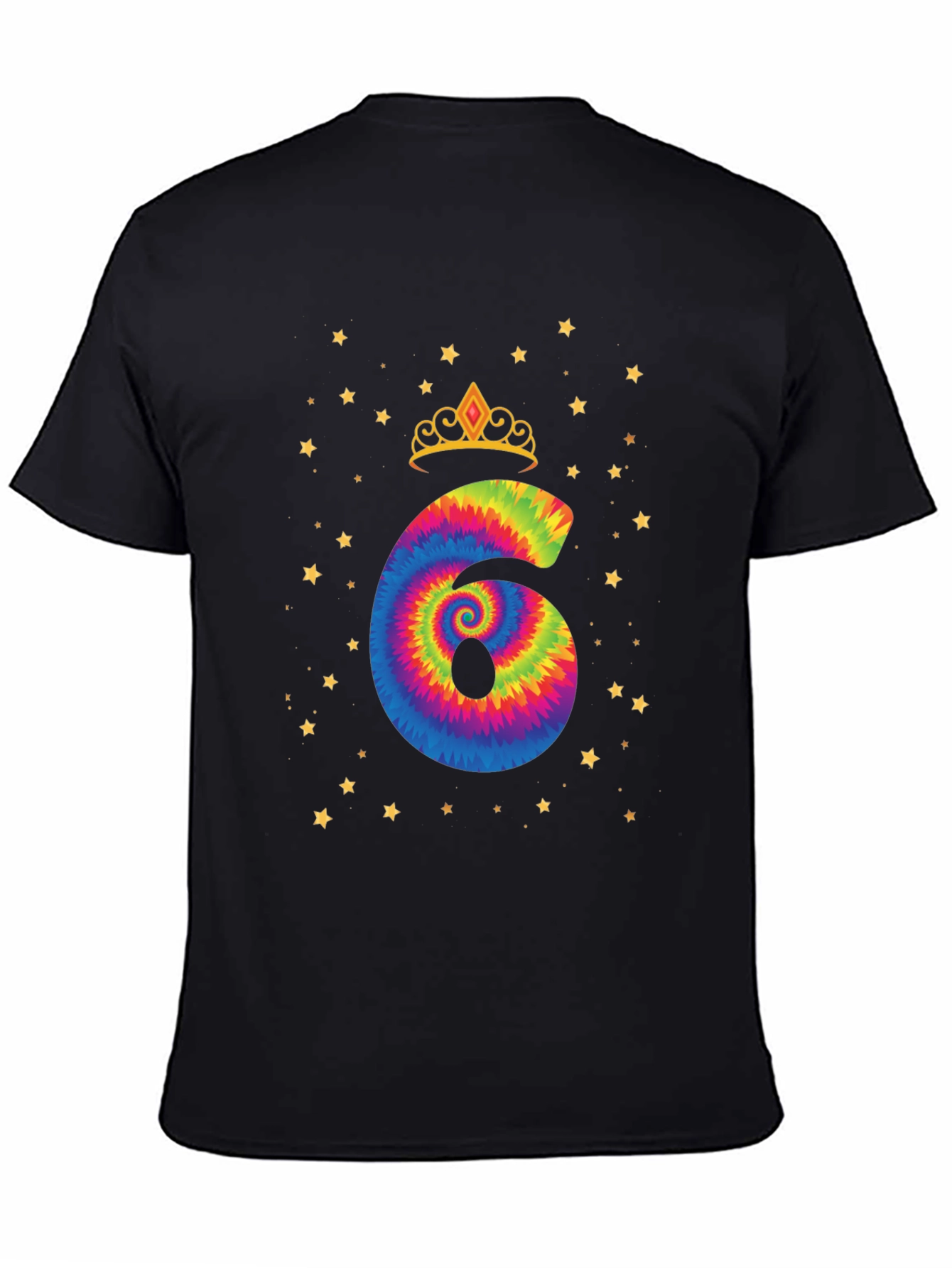 Birthday Girl 6 T-Shirt Colorful Tie Dye Crown Stars