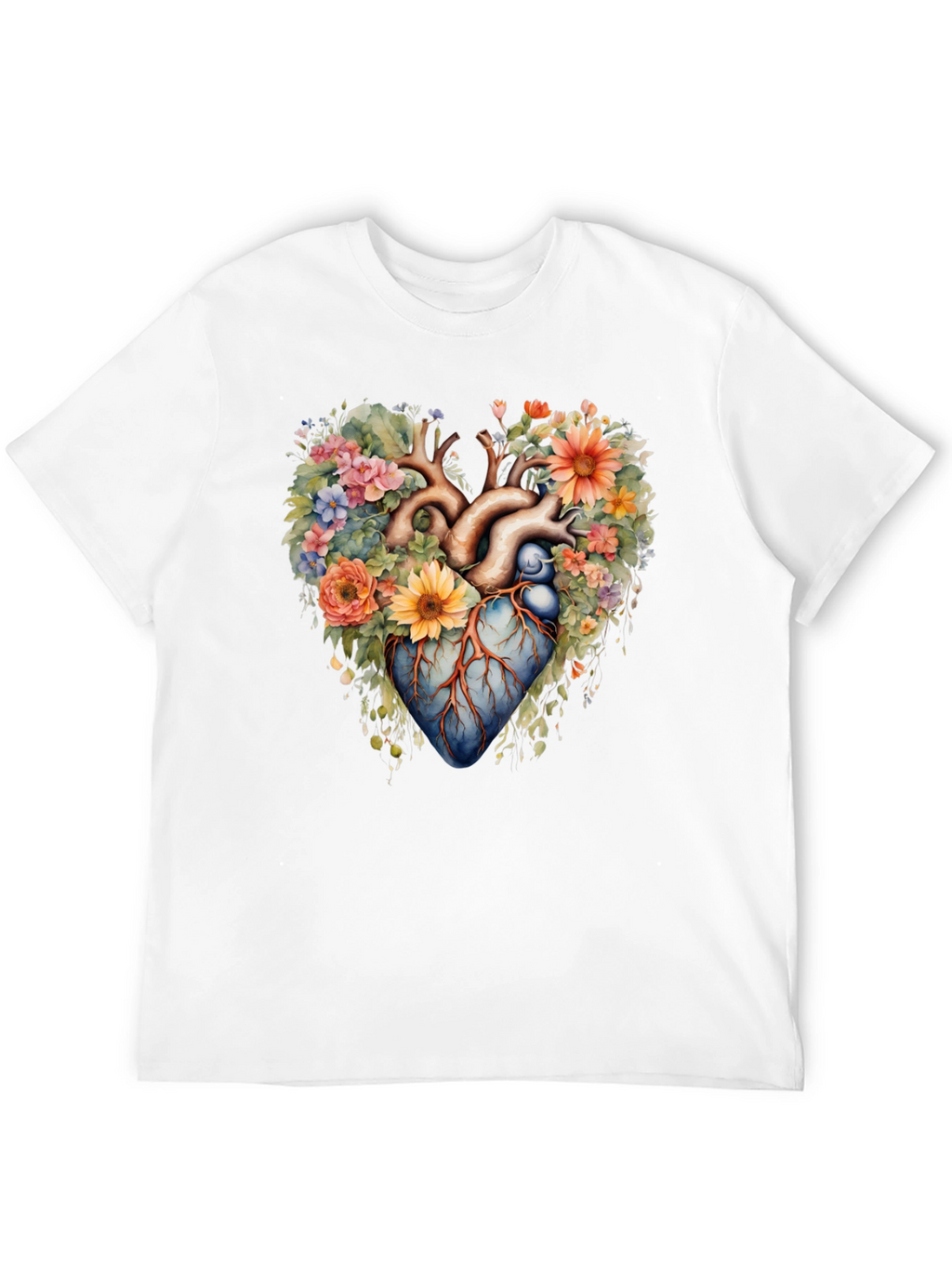 Floral Heart Anatomy T-Shirt - Artistic Graphic Tee