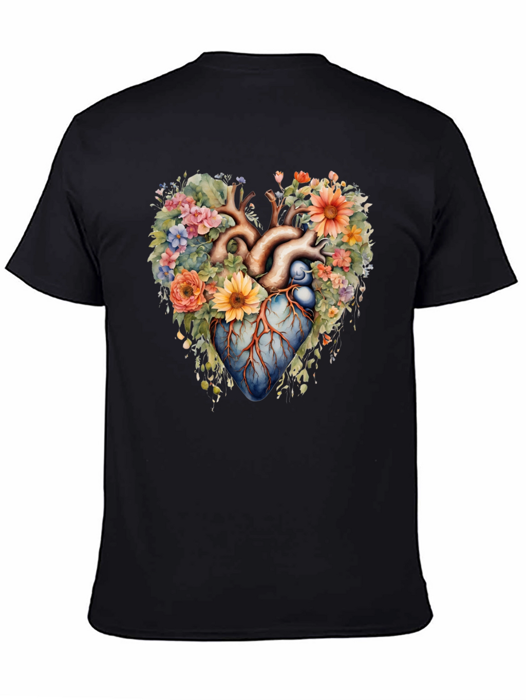 Floral Heart Anatomy T-Shirt - Artistic Graphic Tee