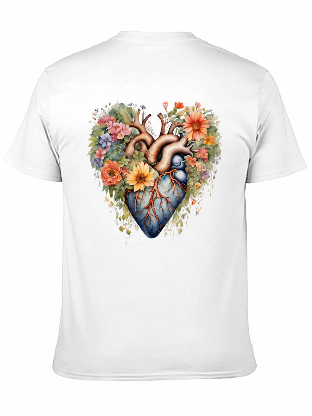 Floral Heart Anatomy T-Shirt - Artistic Graphic Tee