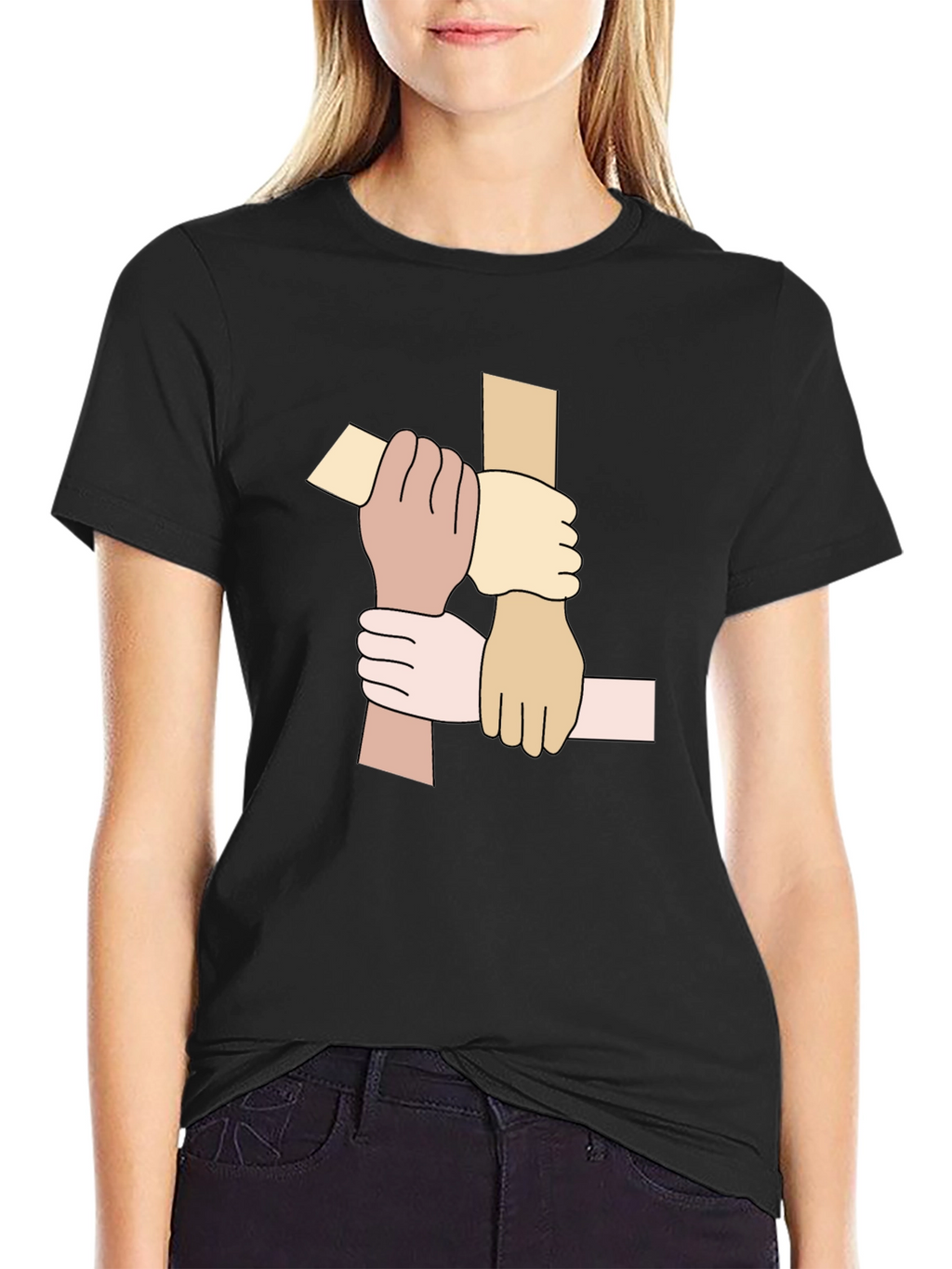 Unity Hands Graphic Tee - Black Cotton T-Shirt