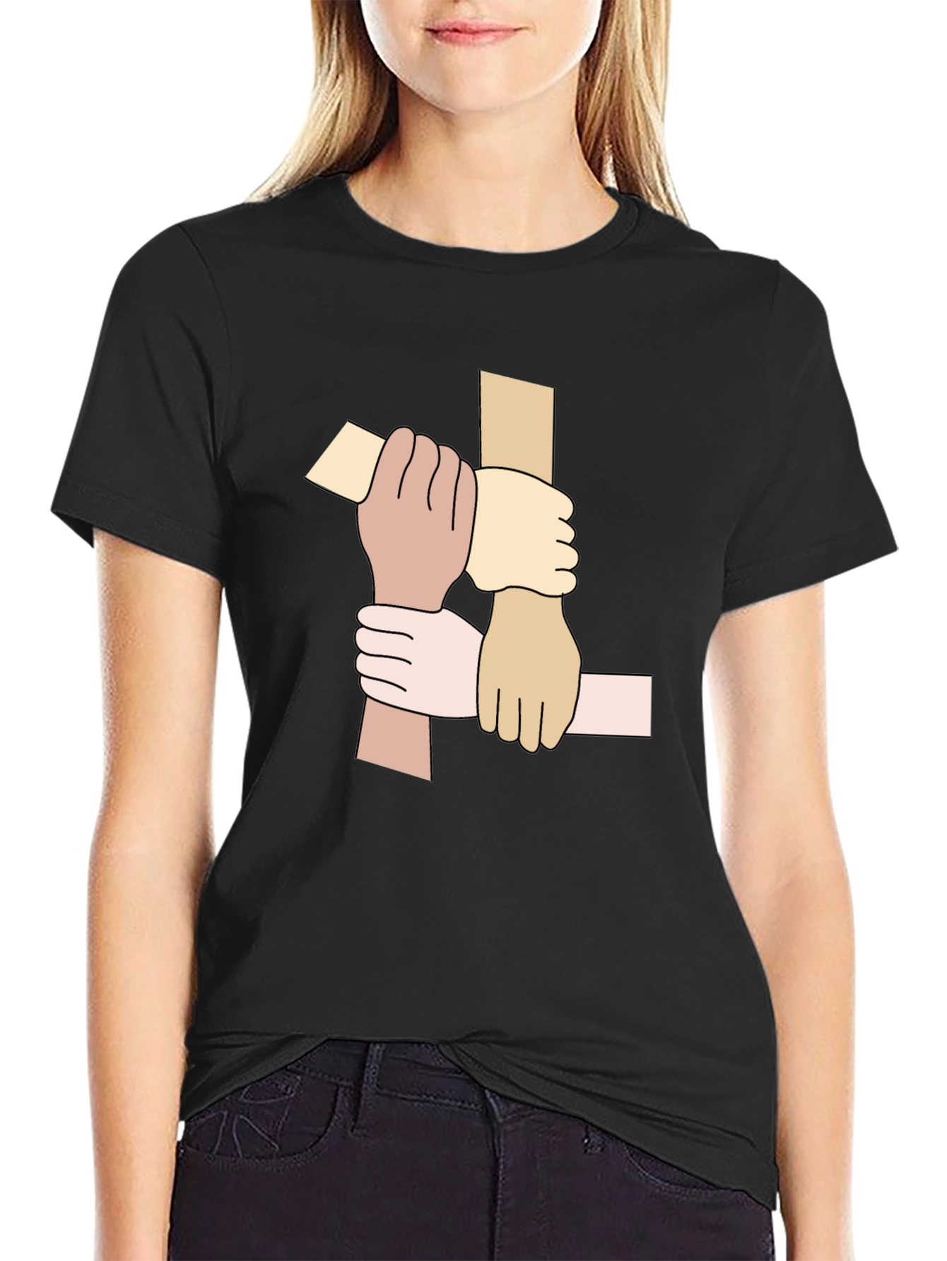 Unity Hands Graphic Tee - Black Cotton T-Shirt