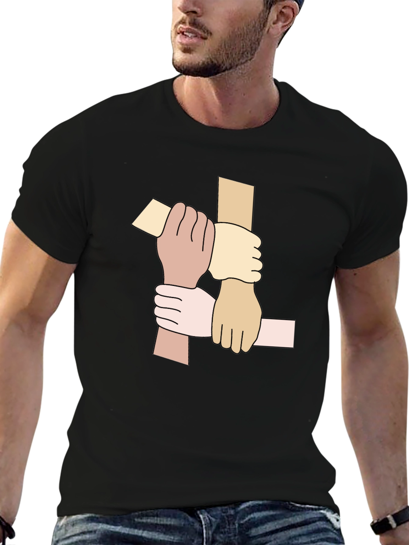 Unity Hands Graphic Tee - Black Cotton T-Shirt