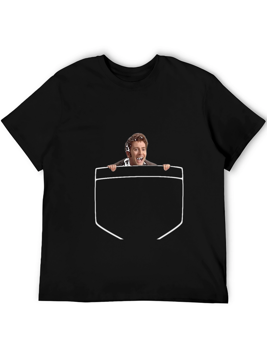 Funny Graphic Tee - Peeking Man Pocket Print