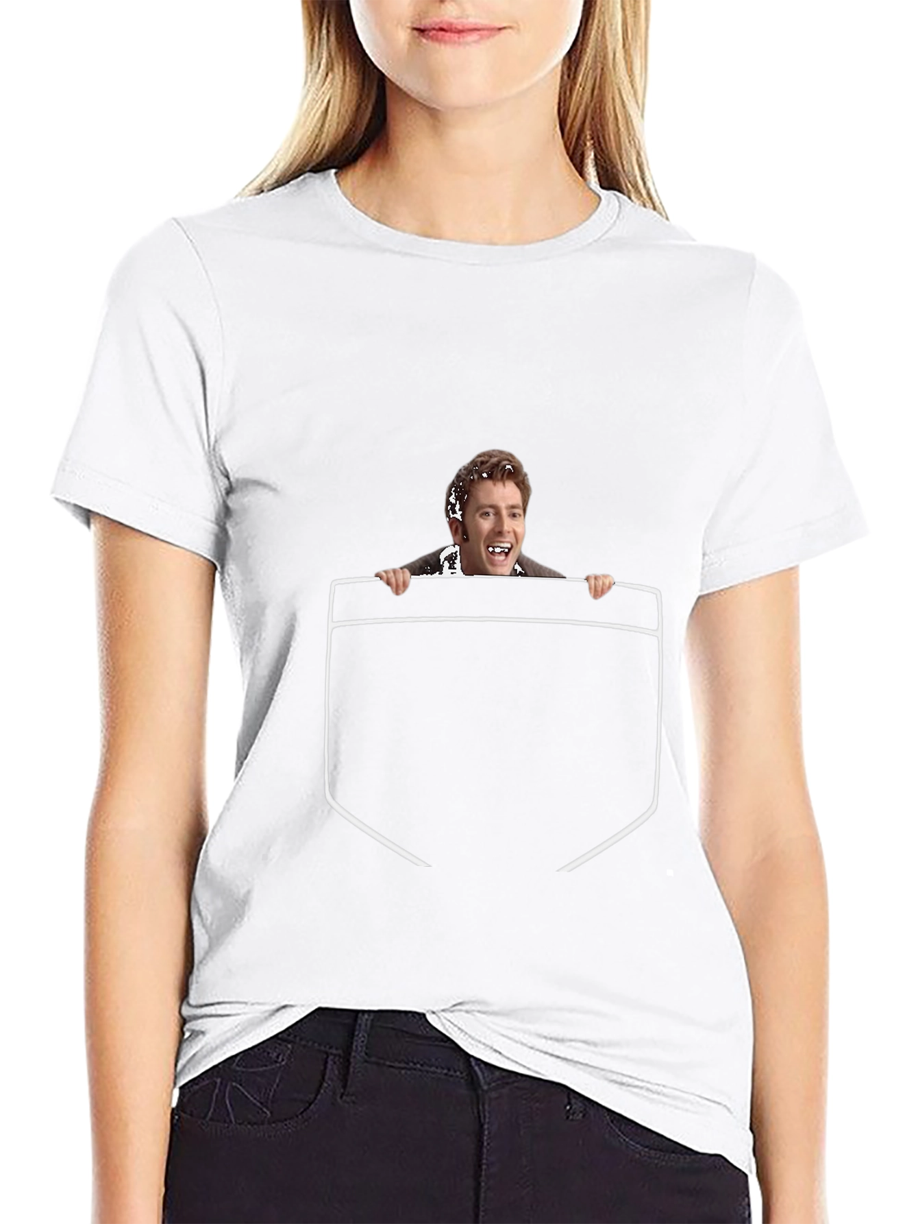 Funny Graphic Tee - Peeking Man Pocket Print