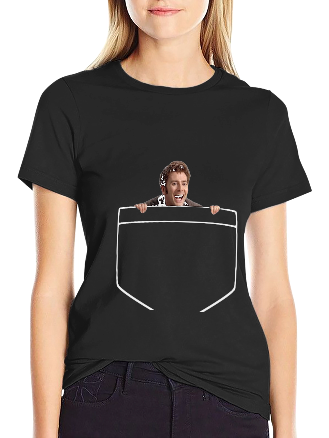 Funny Graphic Tee - Peeking Man Pocket Print