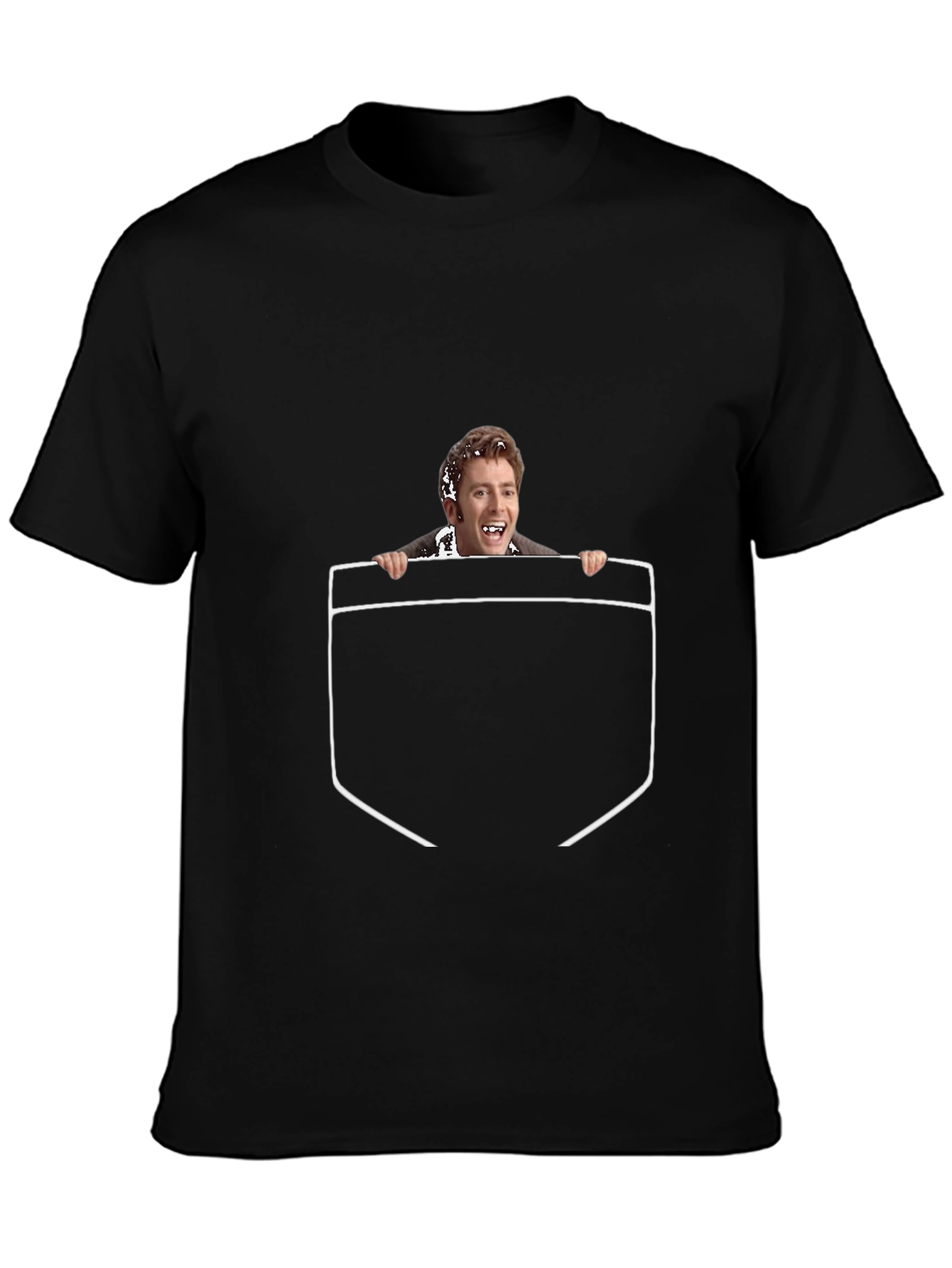 Funny Graphic Tee - Peeking Man Pocket Print