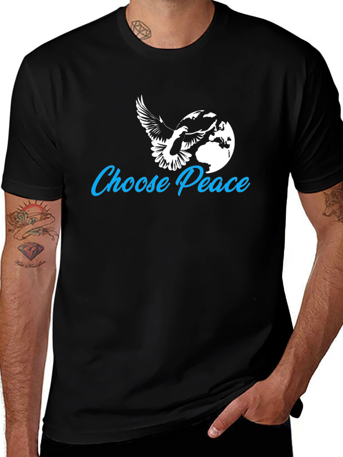 Choose Peace T-Shirt - Dove and Globe Graphic