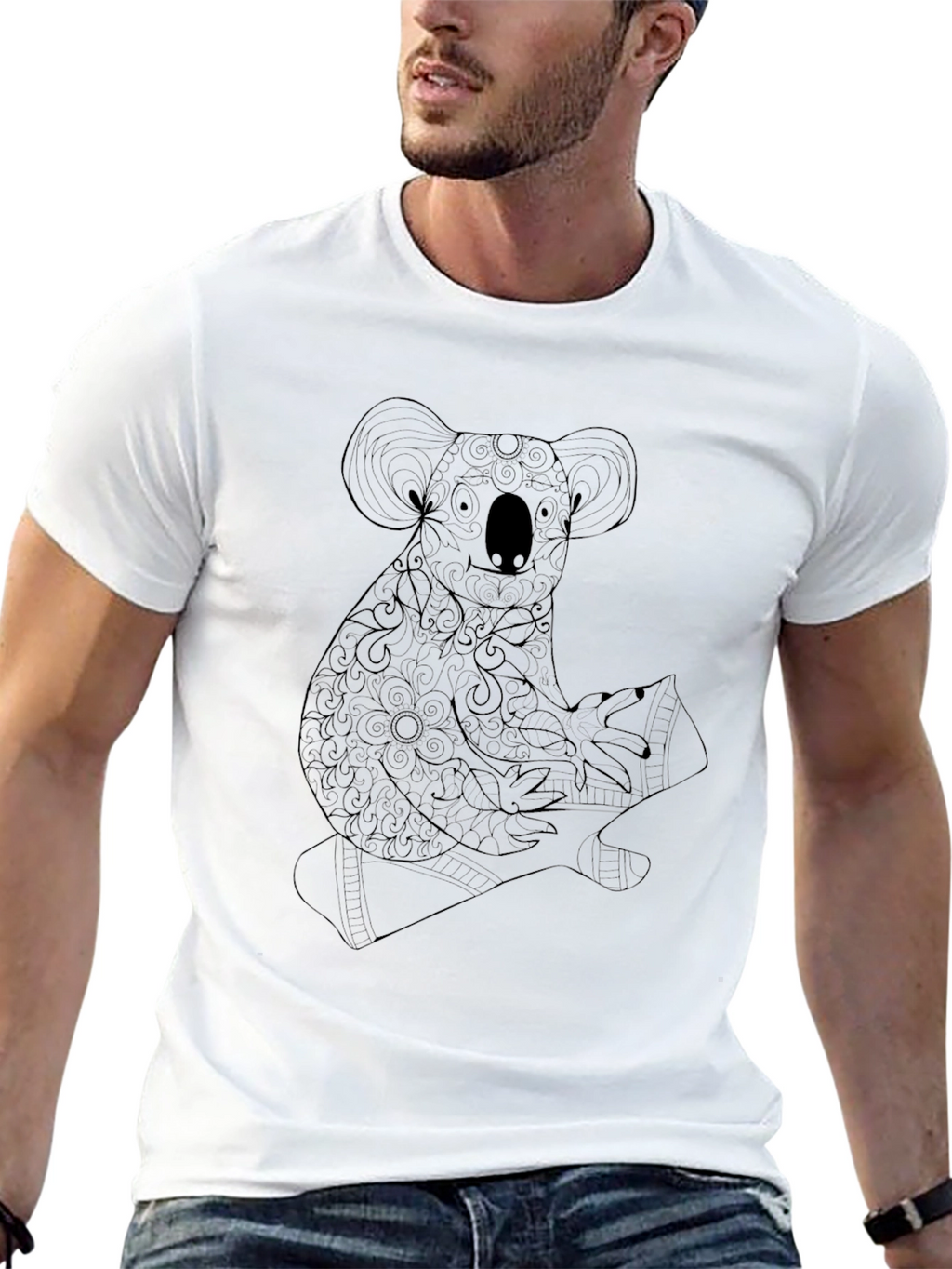 Koala Graphic Print Black T-Shirt