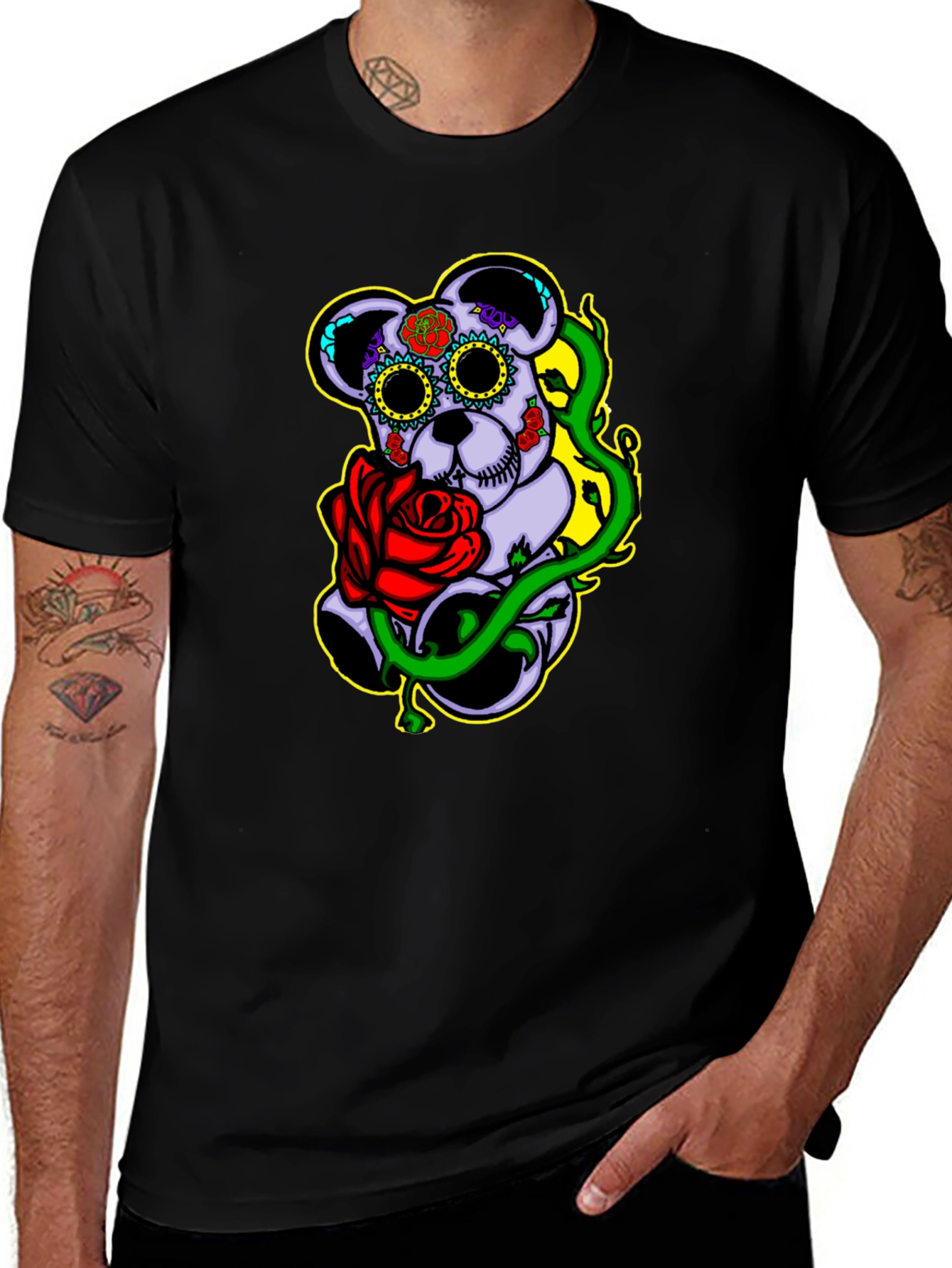 Sugar Skull Bear with Rose Graphic Tee