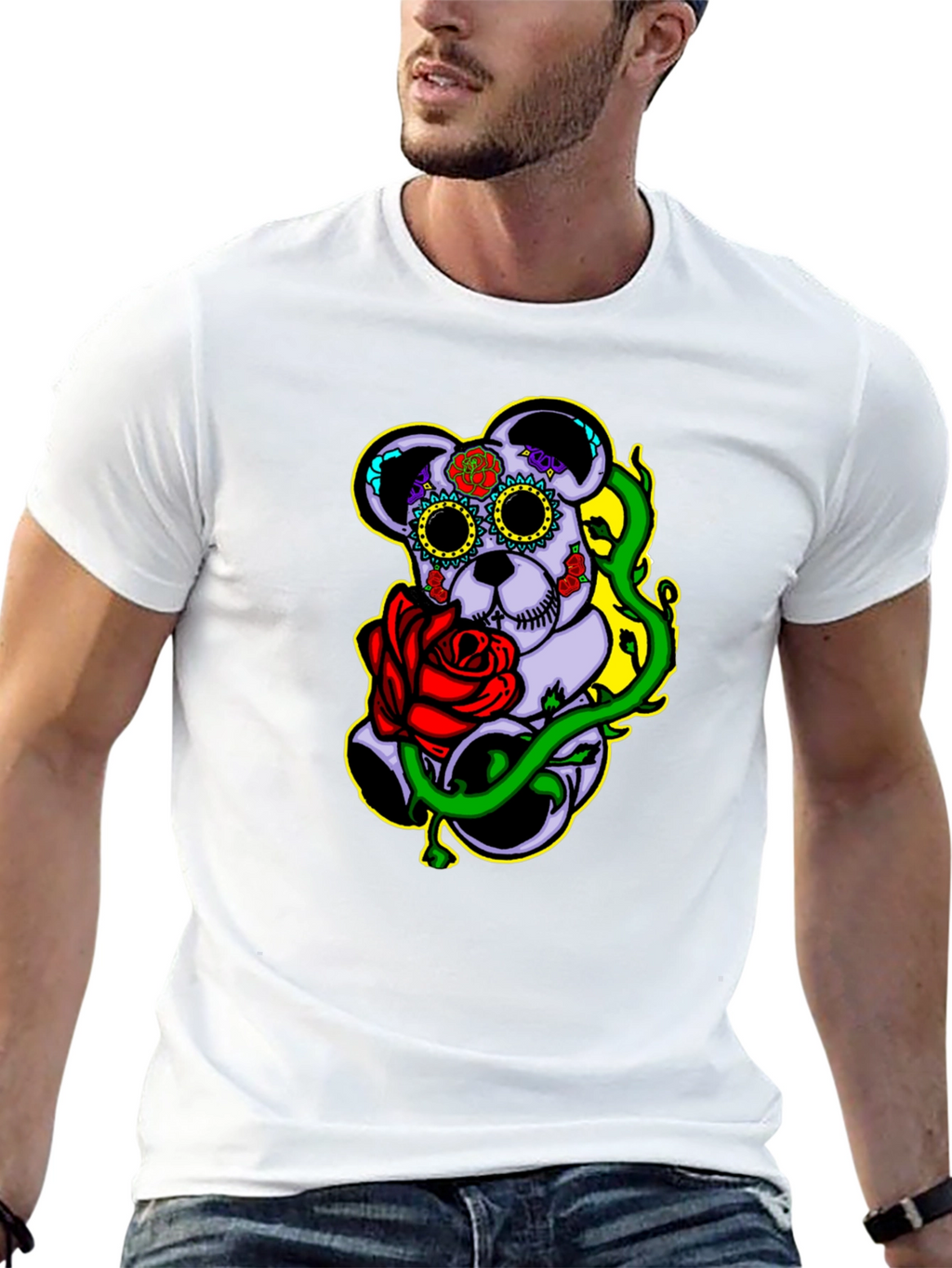 Sugar Skull Bear with Rose Graphic Tee