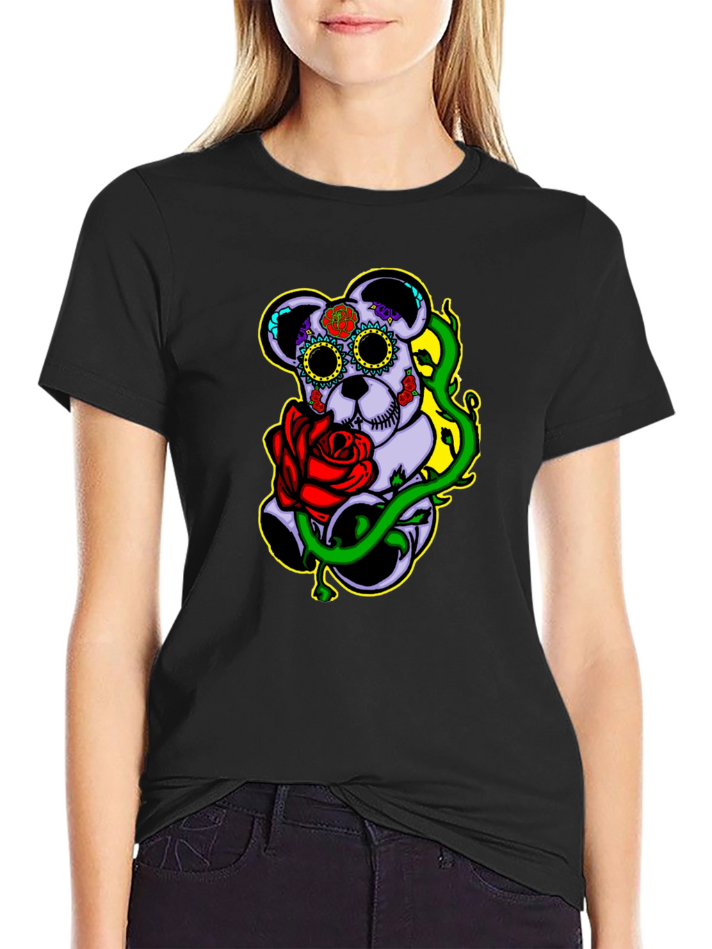 Sugar Skull Bear with Rose Graphic Tee